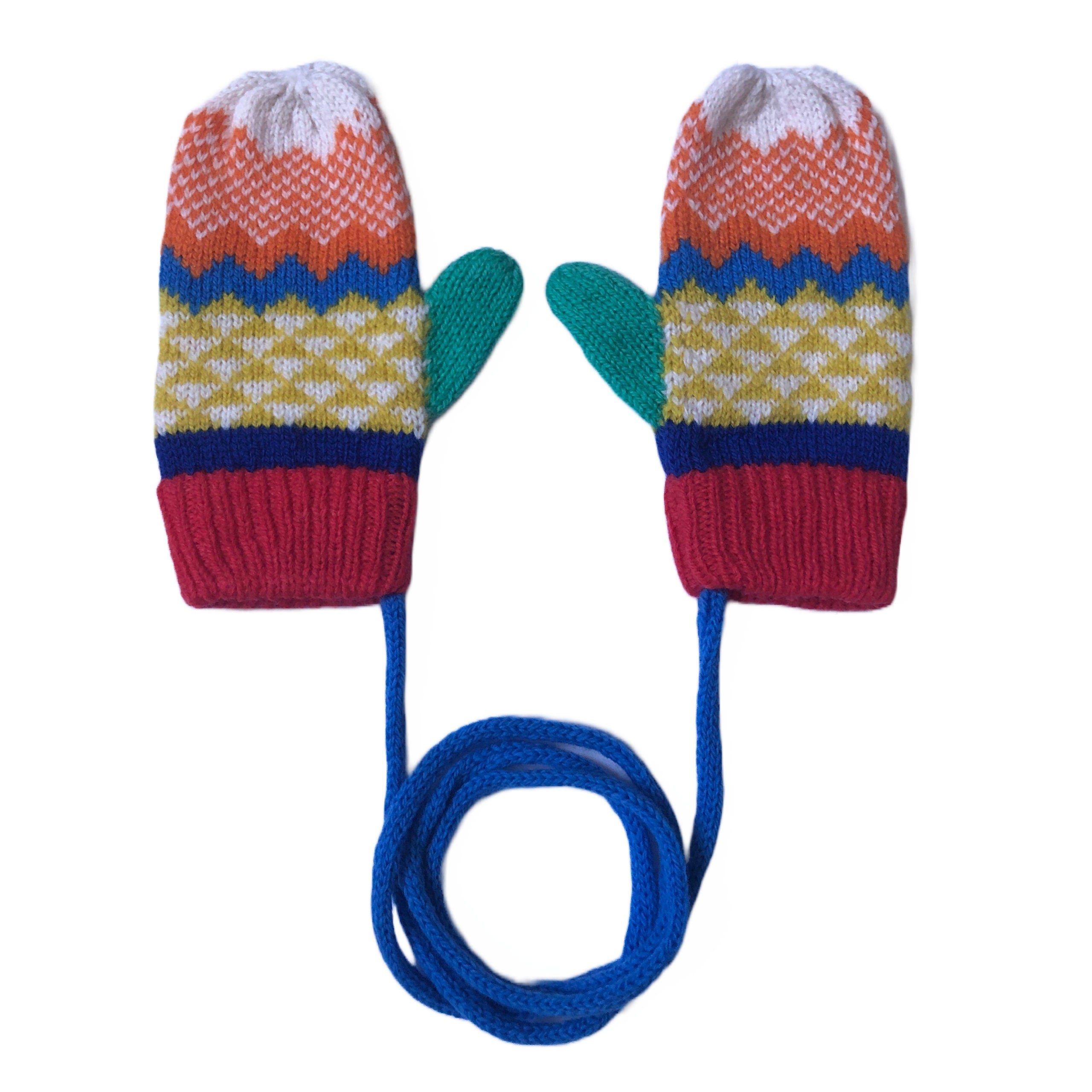 Fair Isle Lambswool Kids Mittens on a String: Colorful Knit
