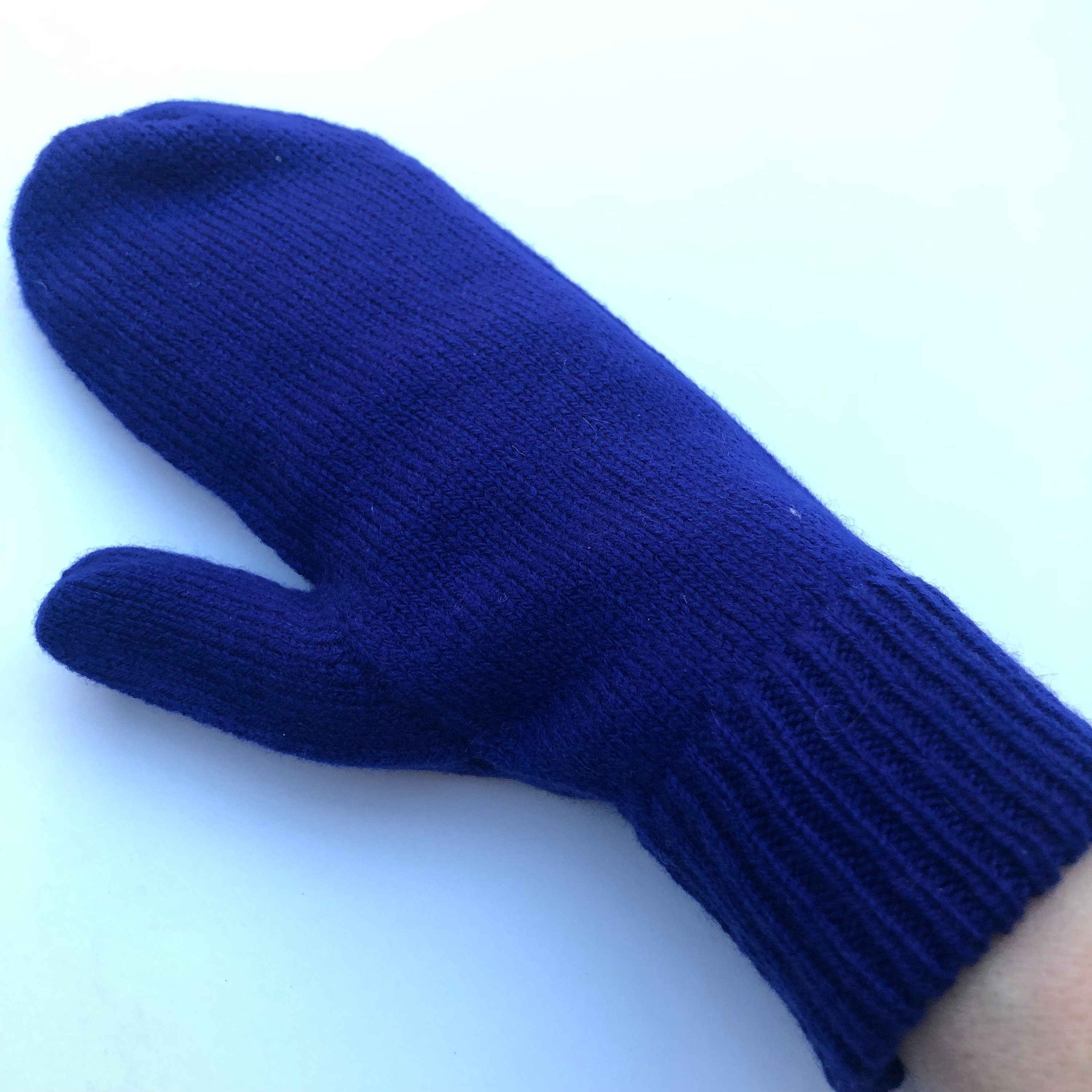 Navy Blue Mittens on a String for Women