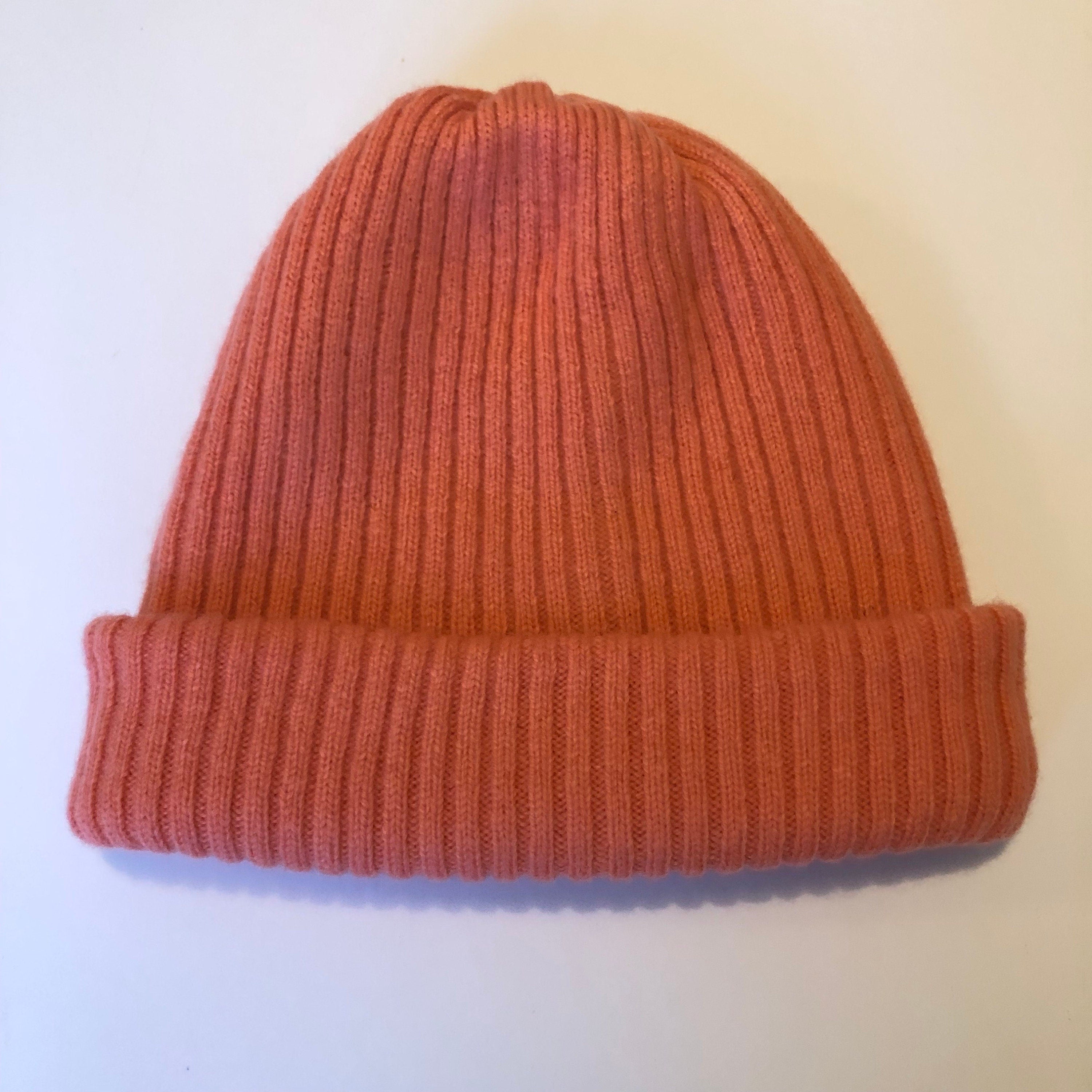 Orange/Pink Beanie Hat Knitted in Lambswool - For Men/Women