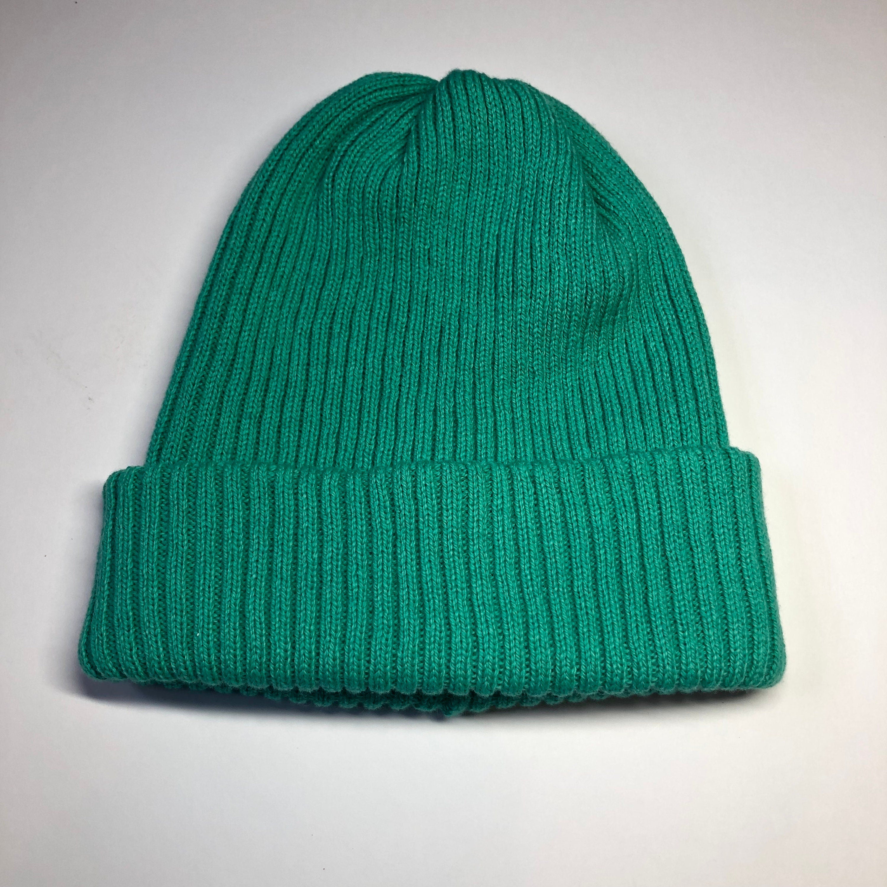 Mint Green Lambswool Beanie: Ribbed Knit, Double Layer Warmth