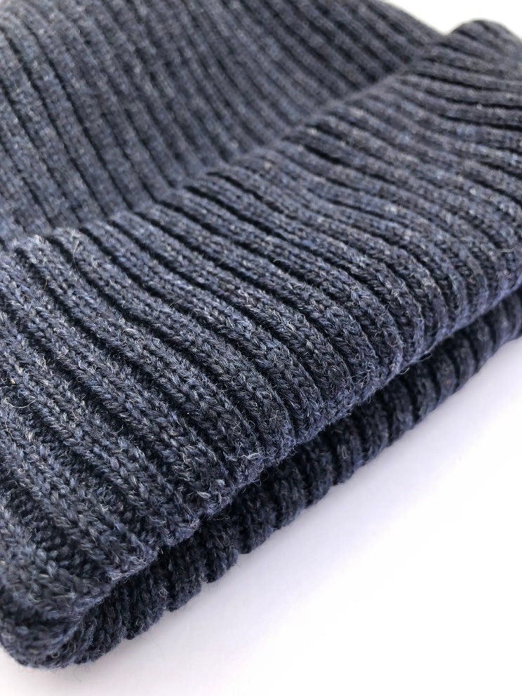 Navy Marl Chunky Knitted Hat / Ribbed Beanie for Men or Women