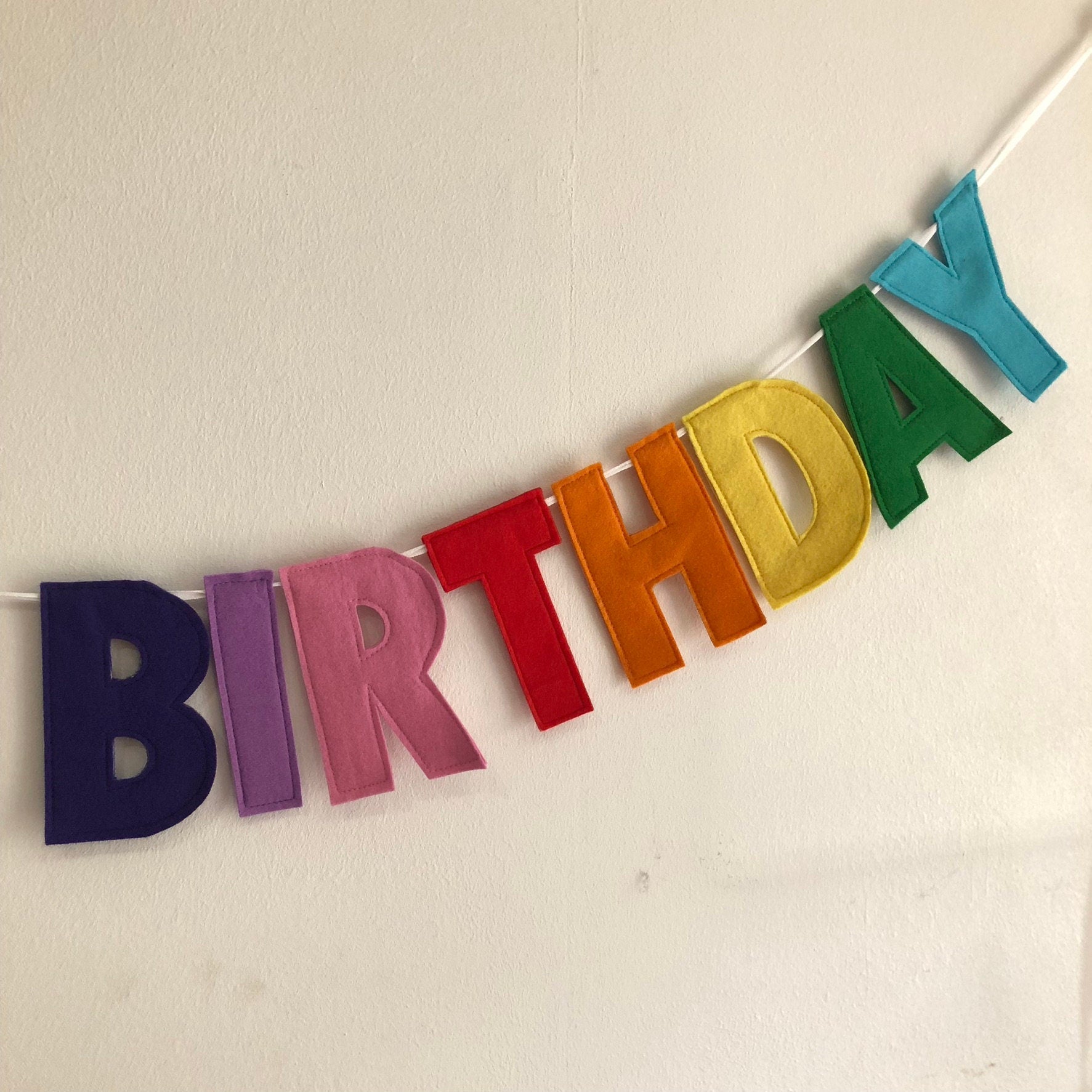 Personalised Happy Birthday Bunting / Felt Celebration Banner / Rainbow Colours Garland
