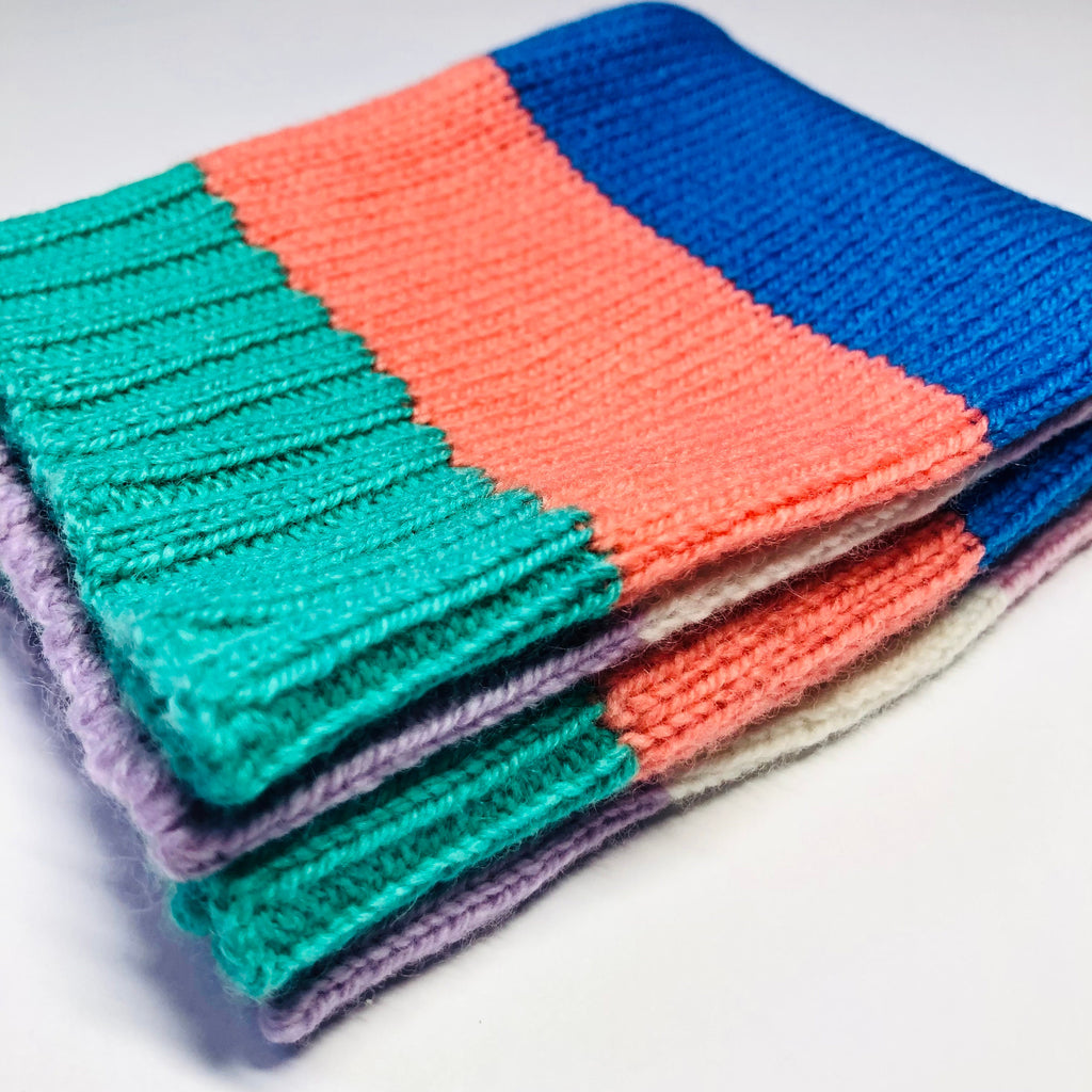 Handmade Lambswool Fingerless Gloves: Knitted Stripy Wrist Warmers