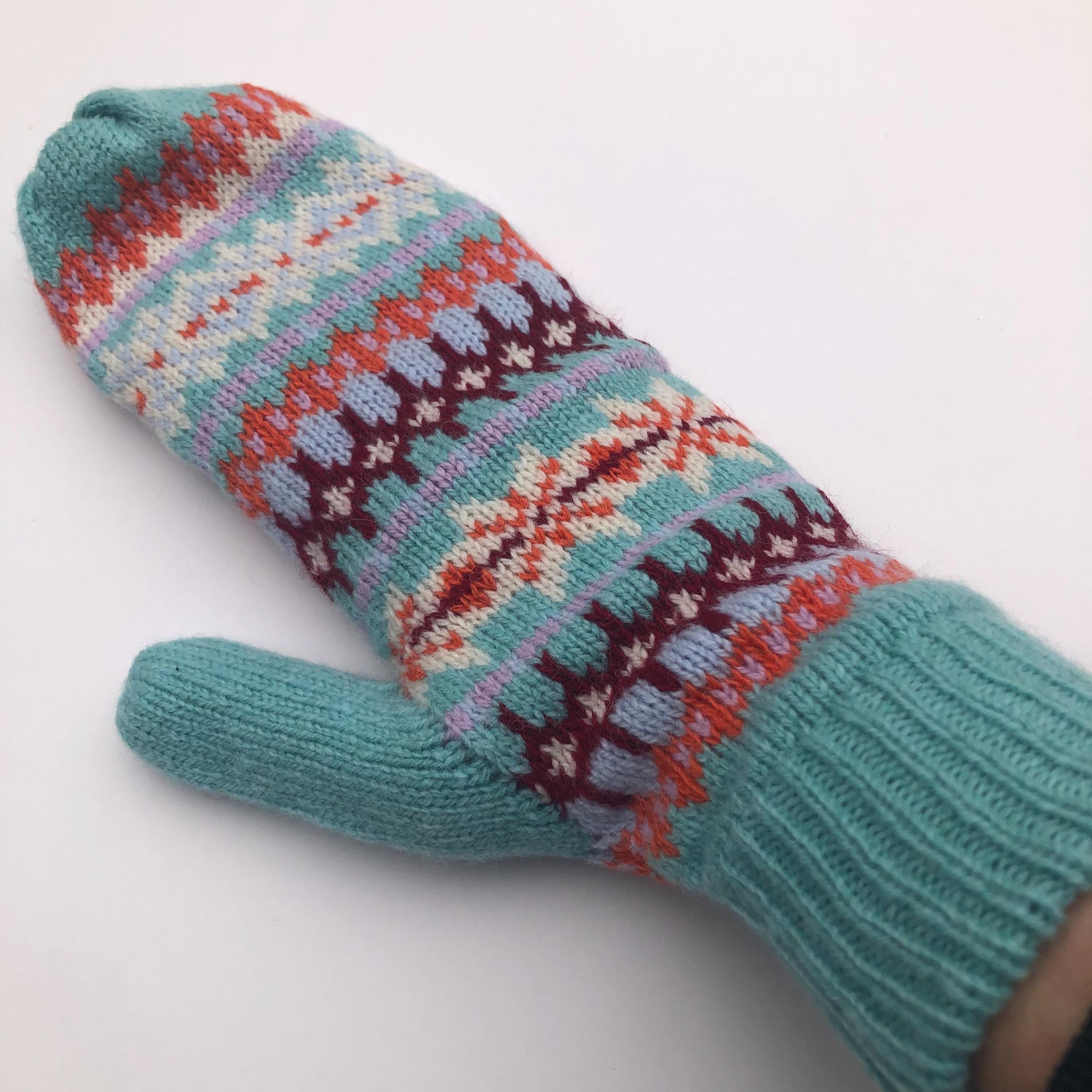 Fairisle Mittens for Women - Soft Lambswool Knitted gloves (Available on a string or loose)