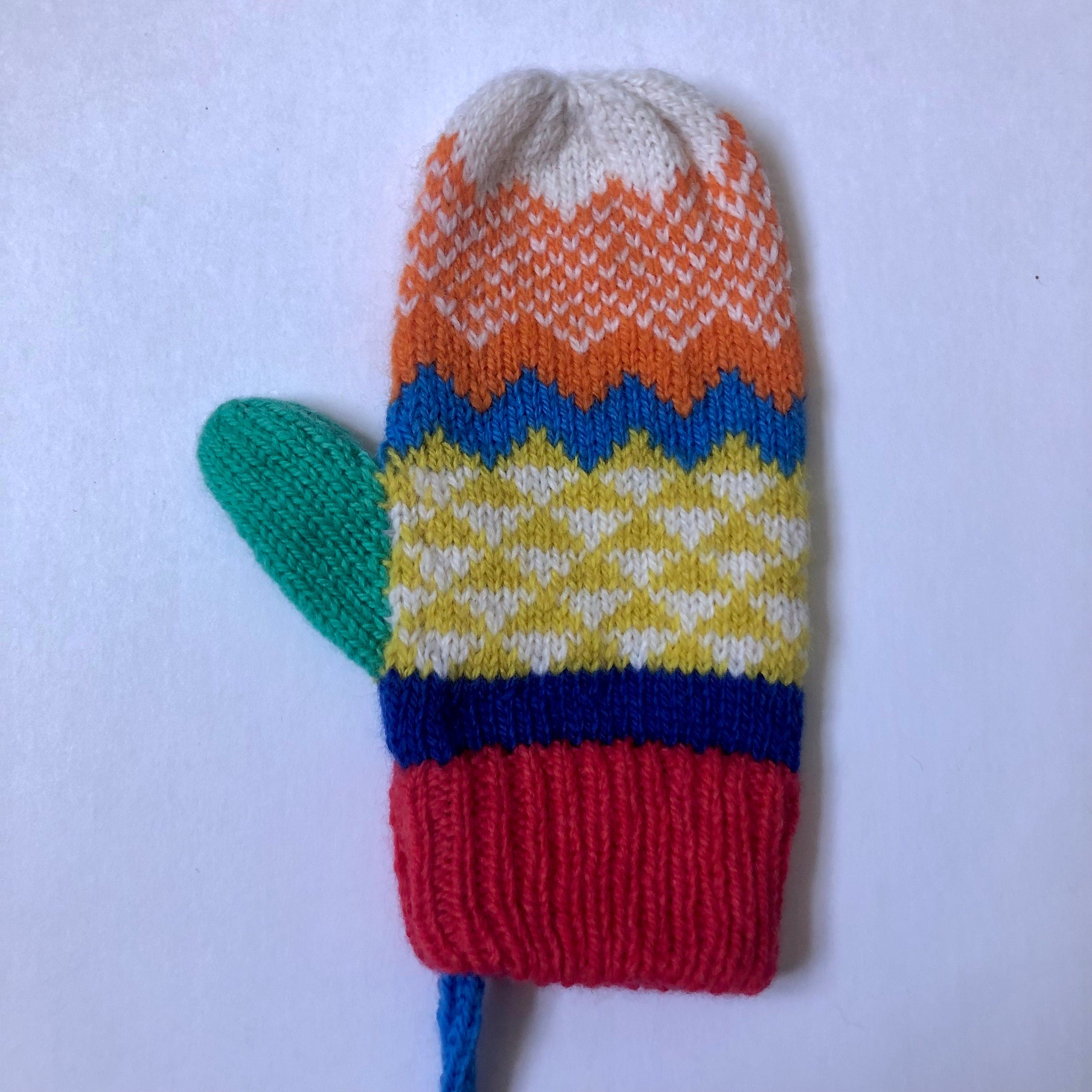 Fair Isle Lambswool Kids Mittens on a String: Colorful Knit