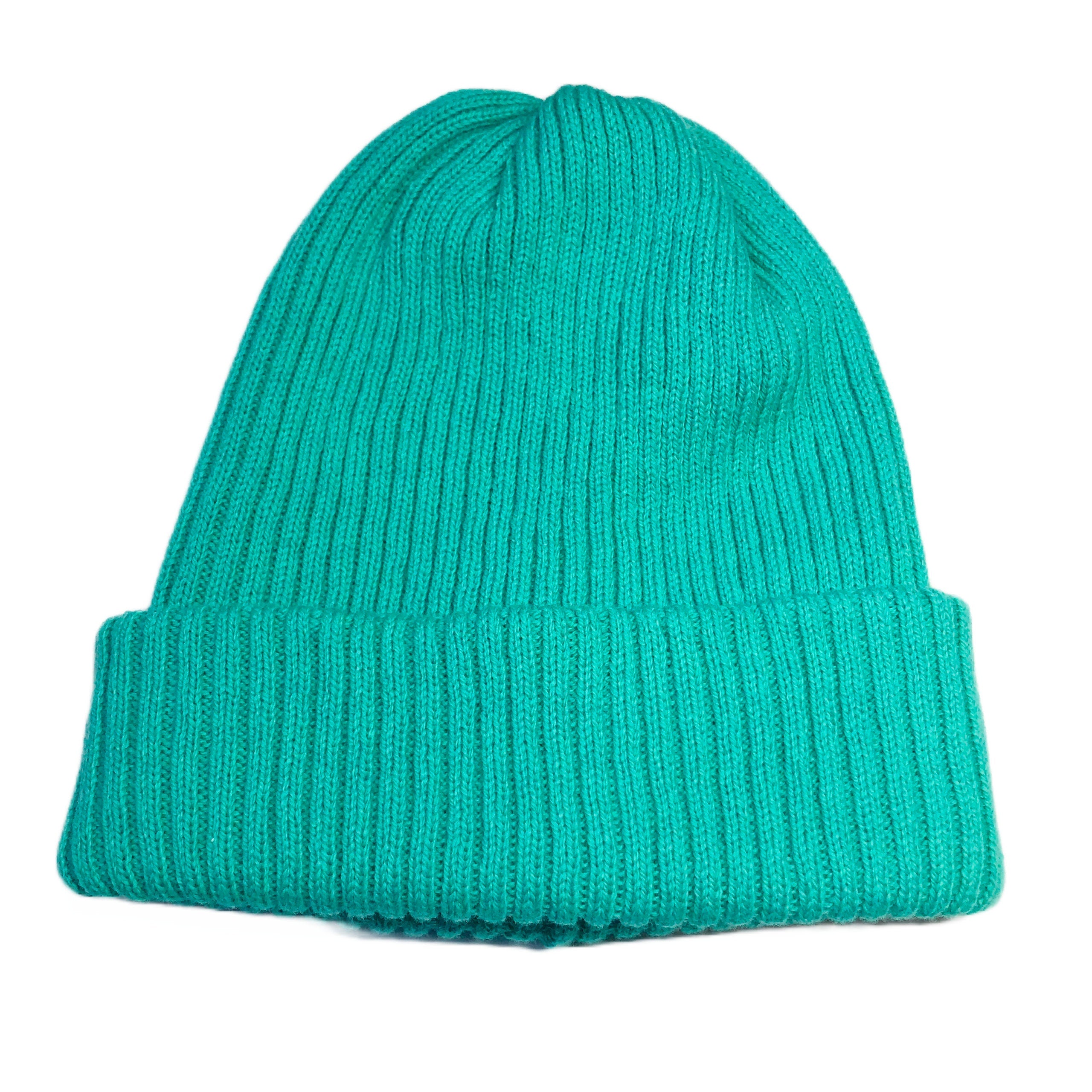 Mint Green Lambswool Beanie: Ribbed Knit, Double Layer Warmth