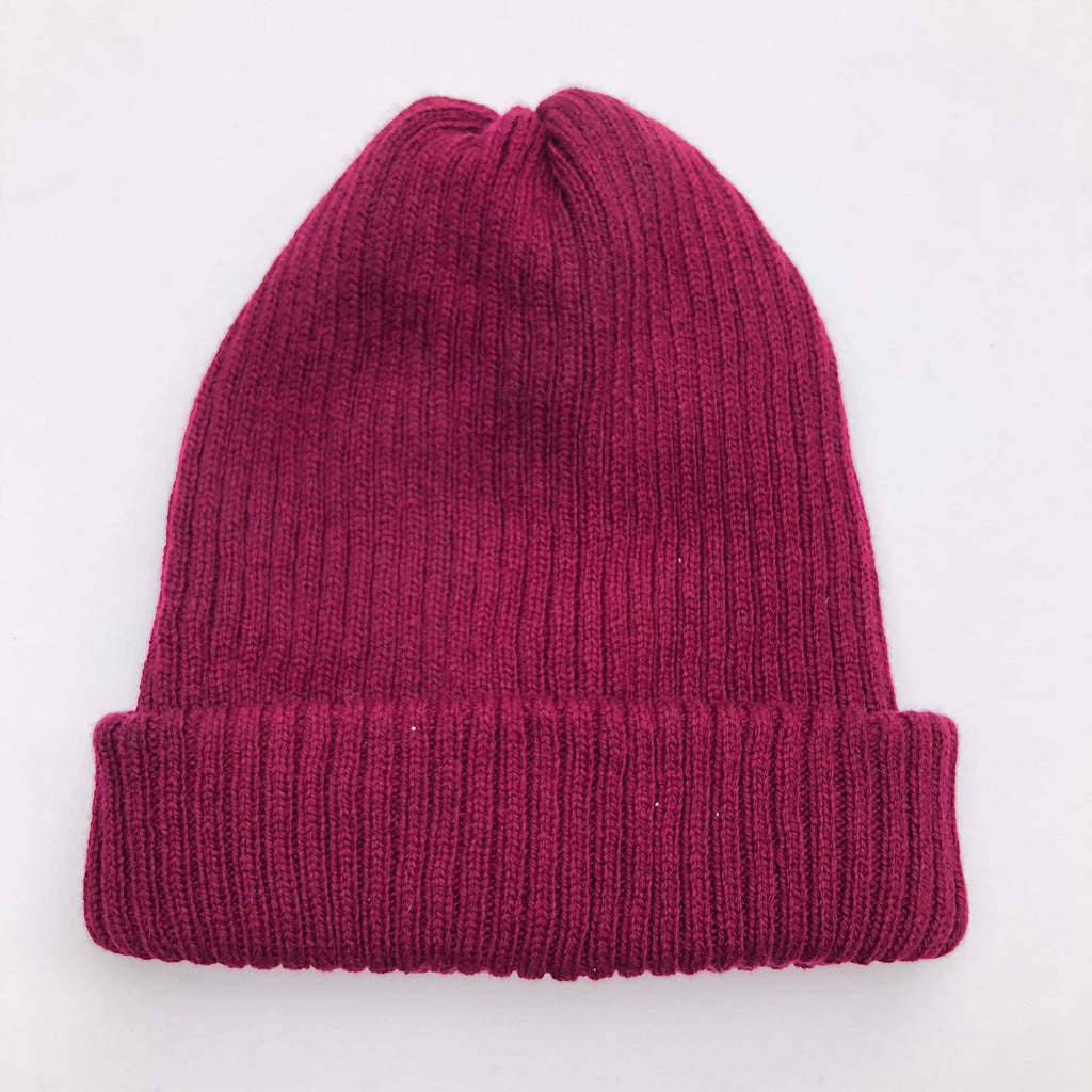 Maroon Knitted Hat / Dark Red Ribbed Soft Beanie for Men or Women / Adult size Extra Warm Double Layered Lambswool Hat