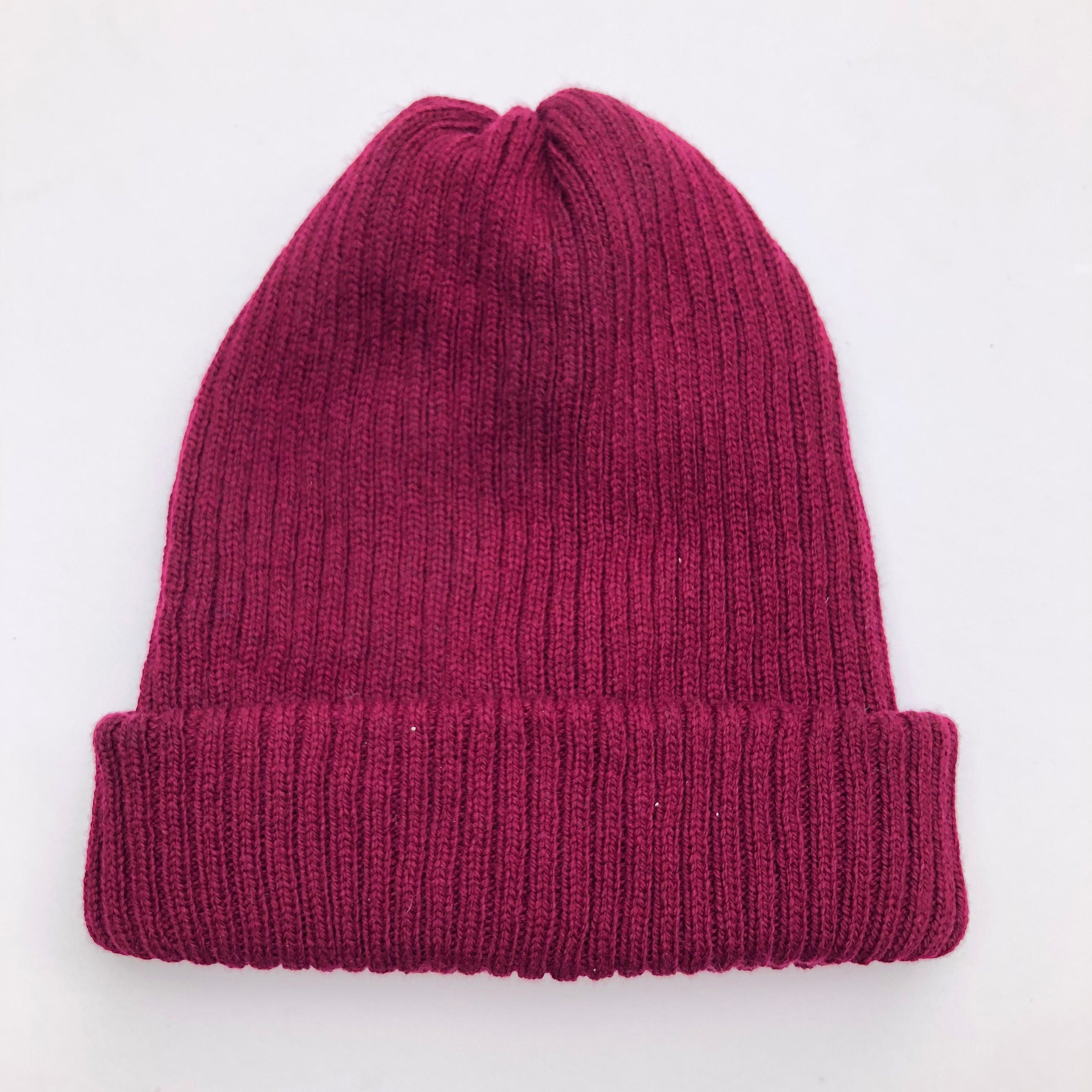 Maroon Knitted Hat / Dark Red Ribbed Soft Beanie for Men or Women / Adult size Extra Warm Double Layered Lambswool Hat