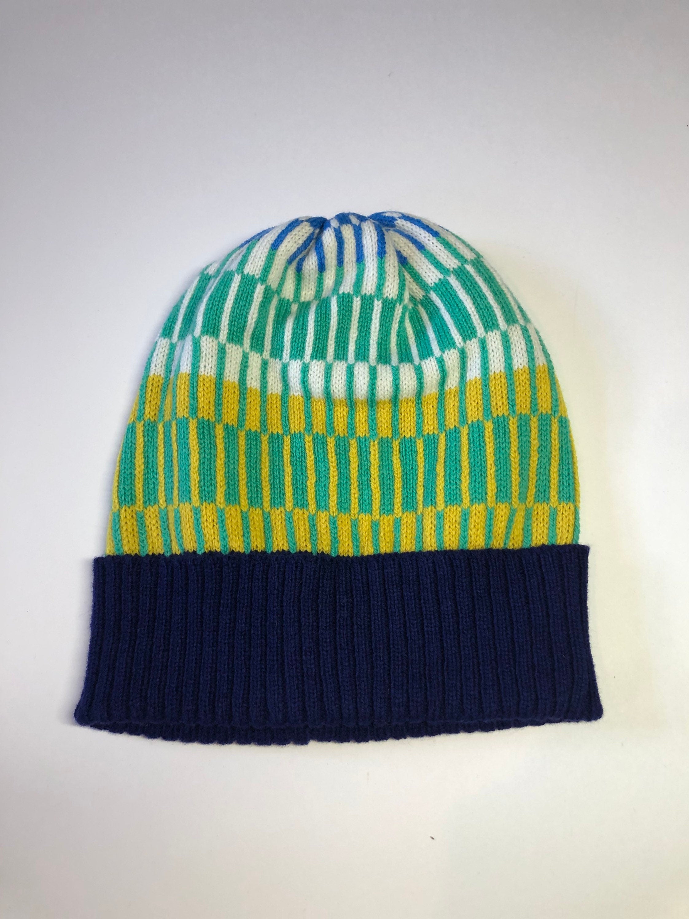 Knitted Beanie Hat / Fairisle Lambswool Bobble Hat - Adult Size