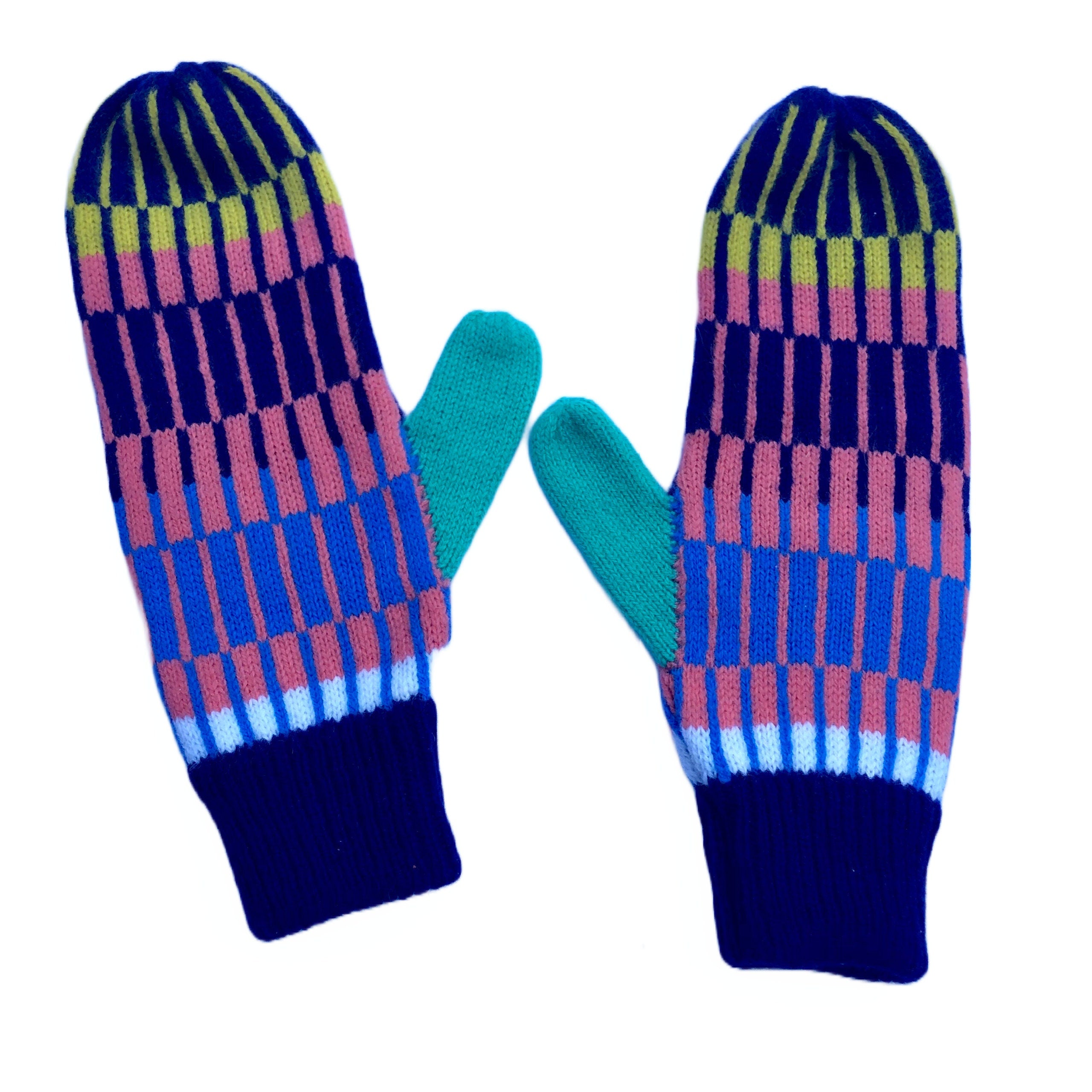 Mittens on a string for Women - Colourful Fairisle Nordic Lambswool Gloves with String or Loose.