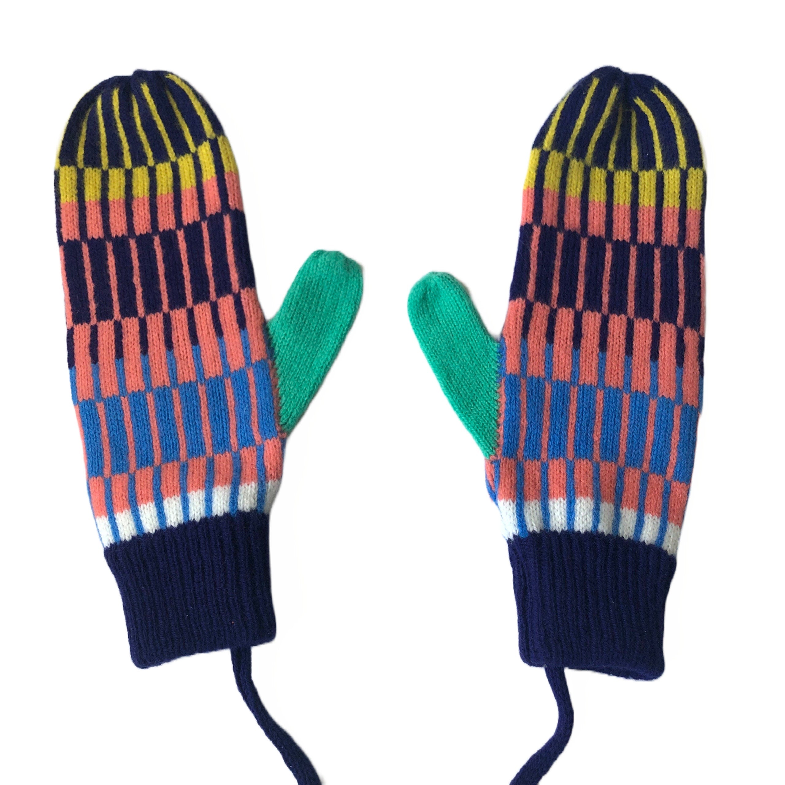 Mittens on a string for Women - Colourful Fairisle Nordic Lambswool Gloves with String or Loose.