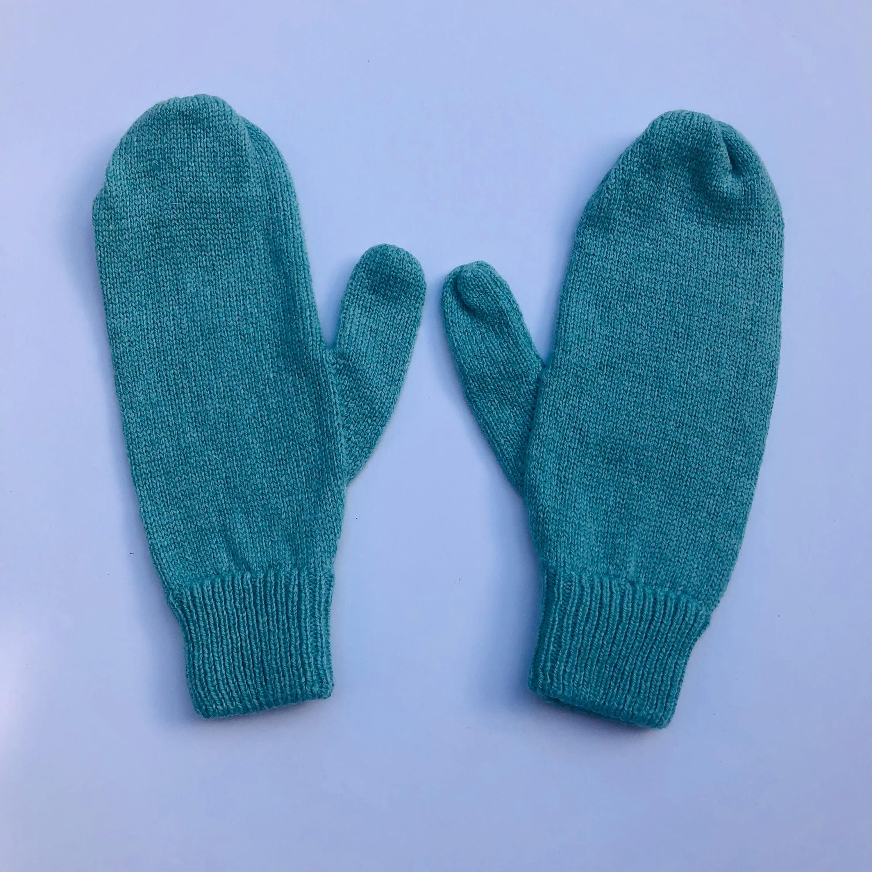 Sea Green Mittens on a String (Or loose) / Women’s Lambswool Knitted Gloves