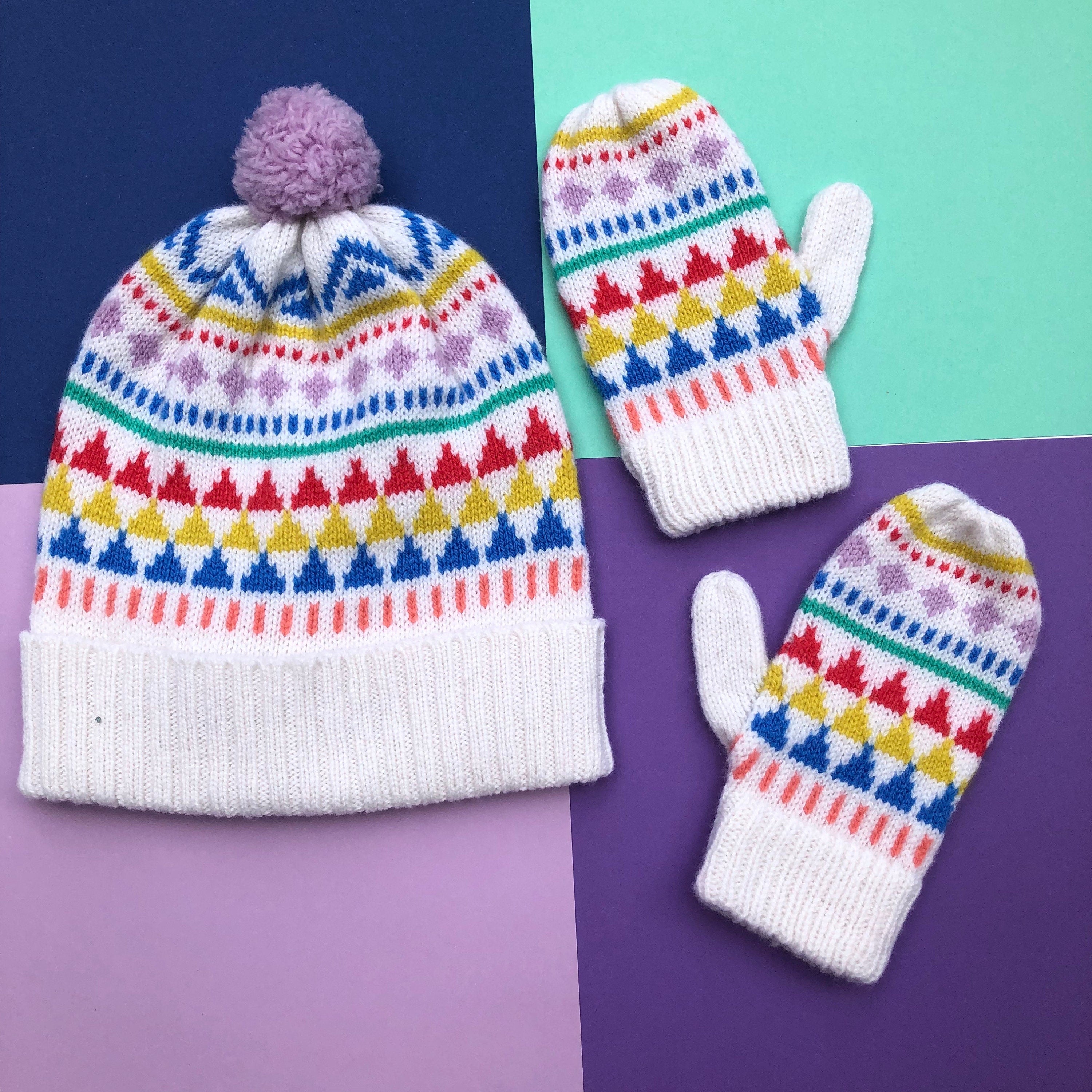 Kids Lambswool Bobble Hat: Geometric Fair Isle Beanie