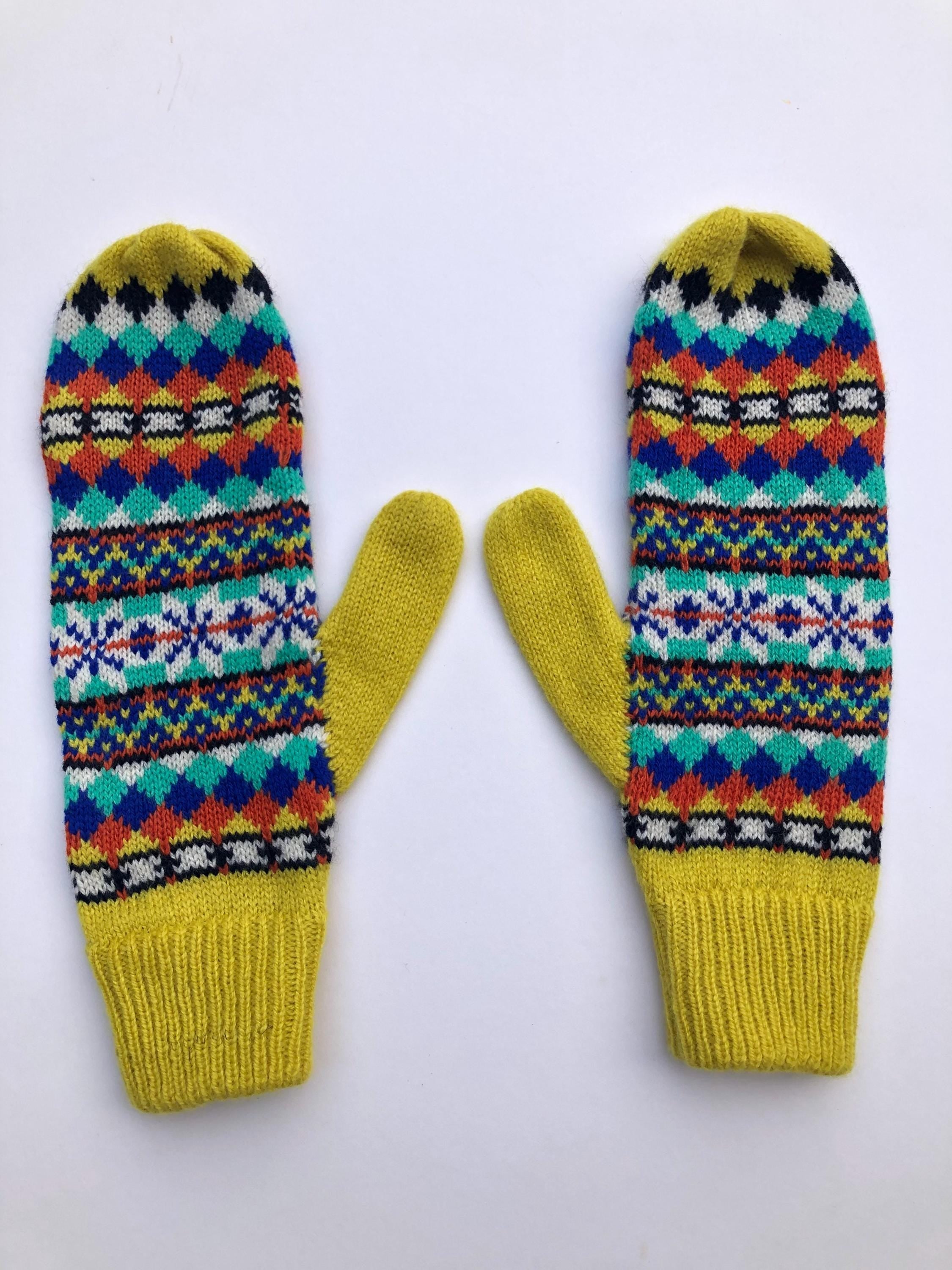 Yellow Mittens for Women - Soft Lambswool Knitted gloves (Available on a string or loose)