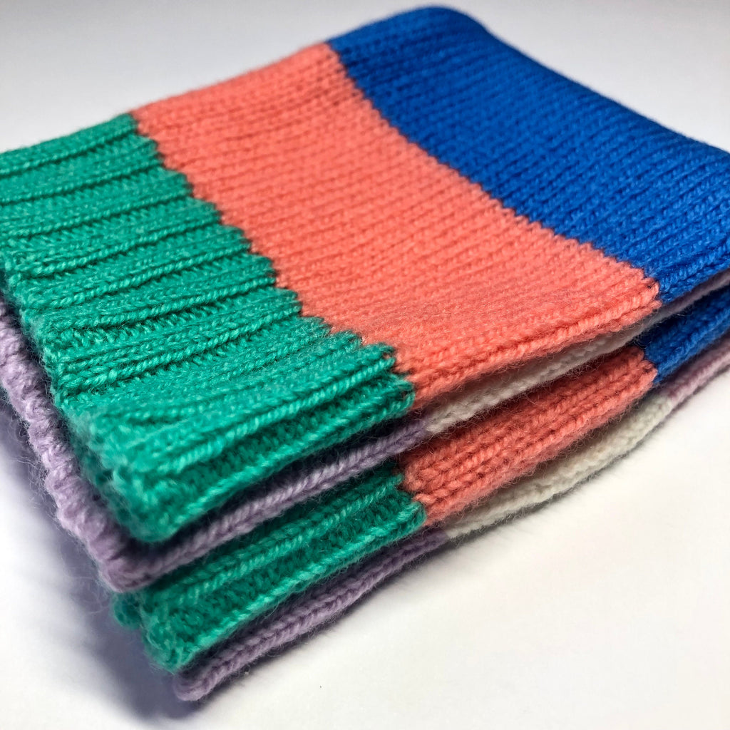 Handmade Lambswool Fingerless Gloves: Knitted Stripy Wrist Warmers