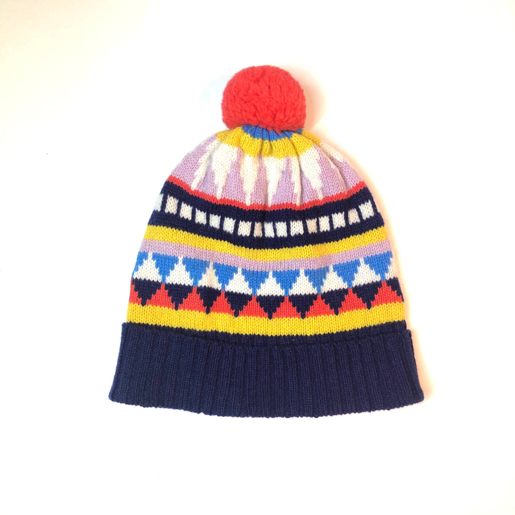 Fair Isle Lambswool Kids Beanie: Geometric Knit Bobble Hat