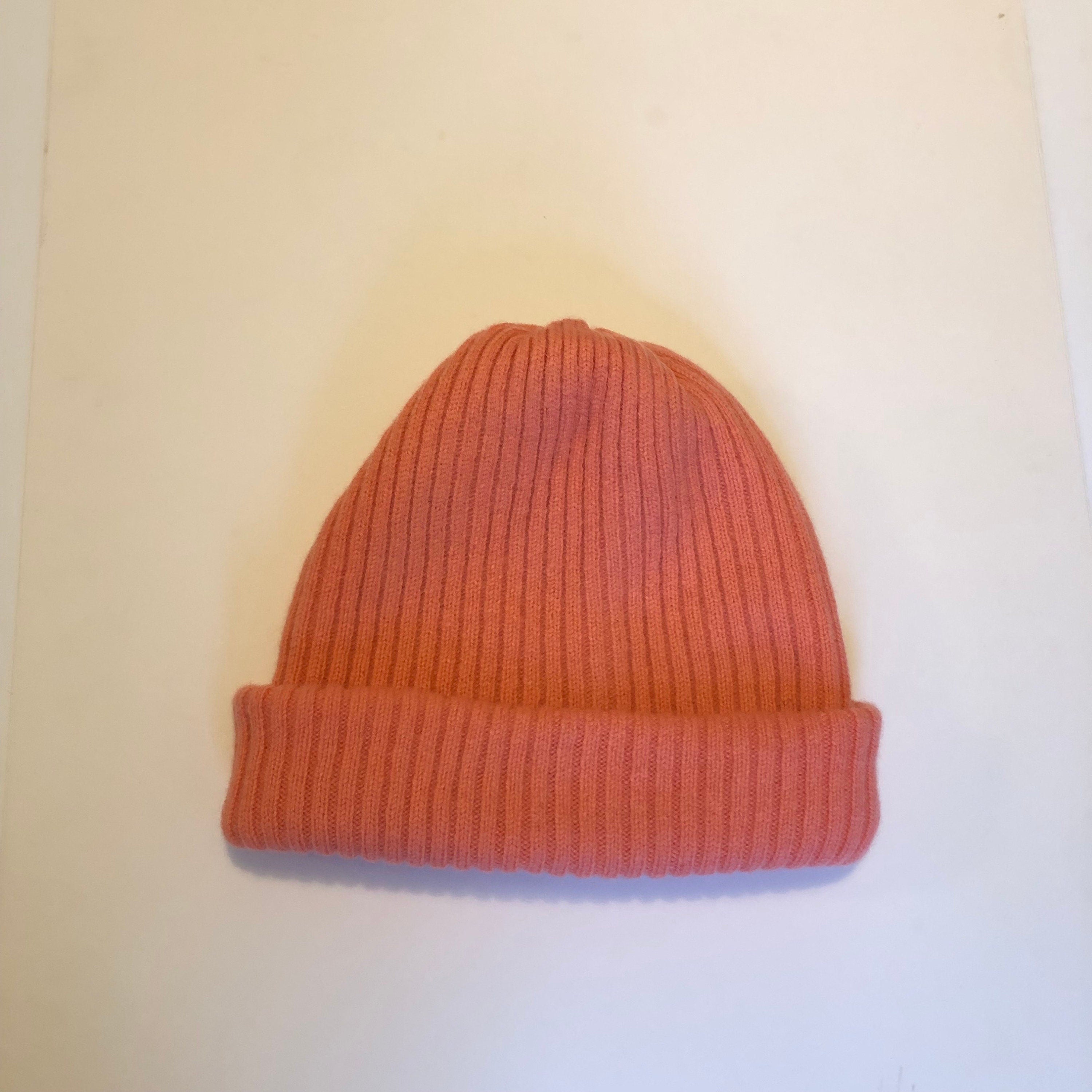 Orange/Pink Beanie Hat Knitted in Lambswool - For Men/Women