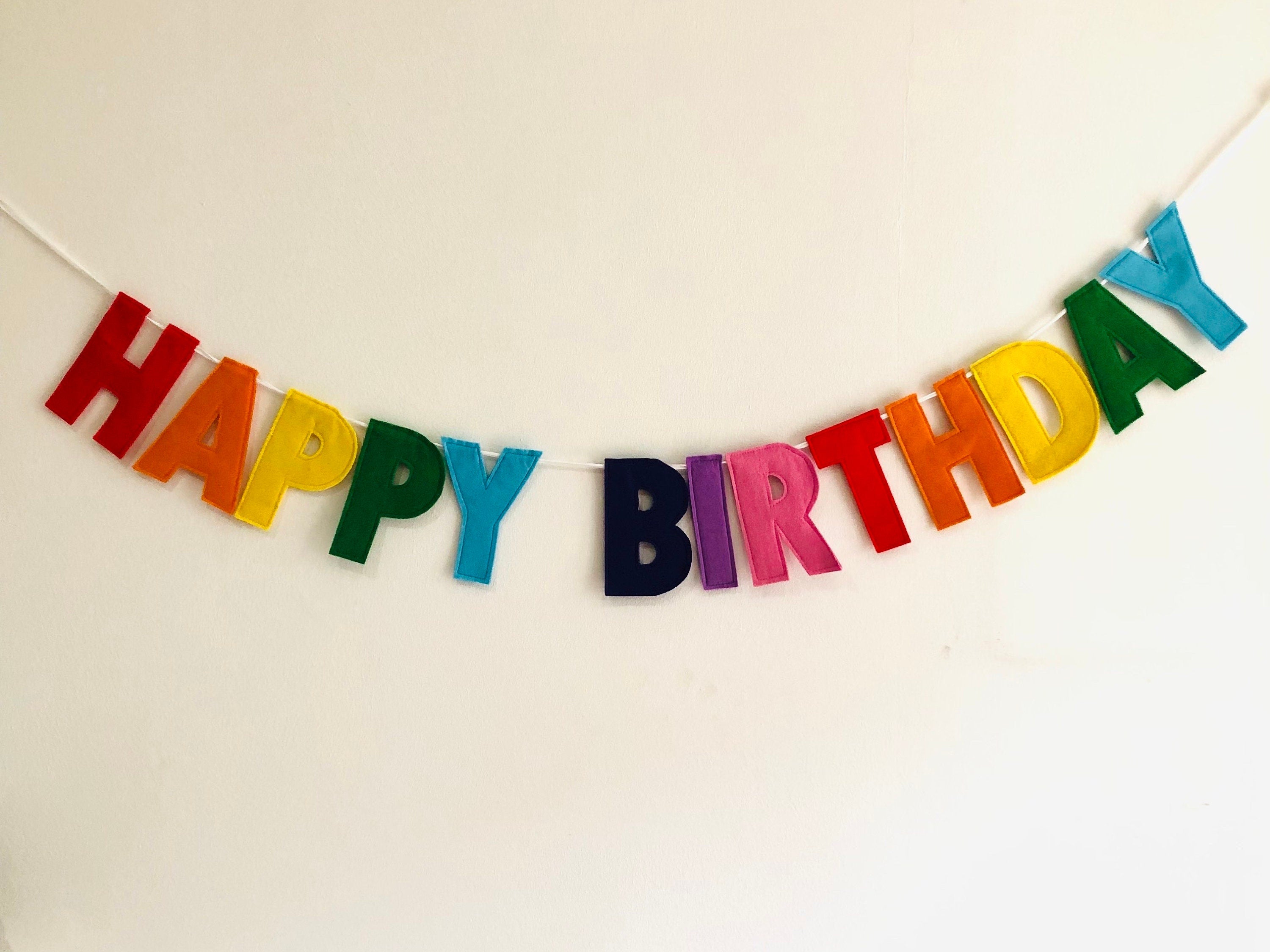Personalised Happy Birthday Bunting / Felt Celebration Banner / Rainbow Colours Garland