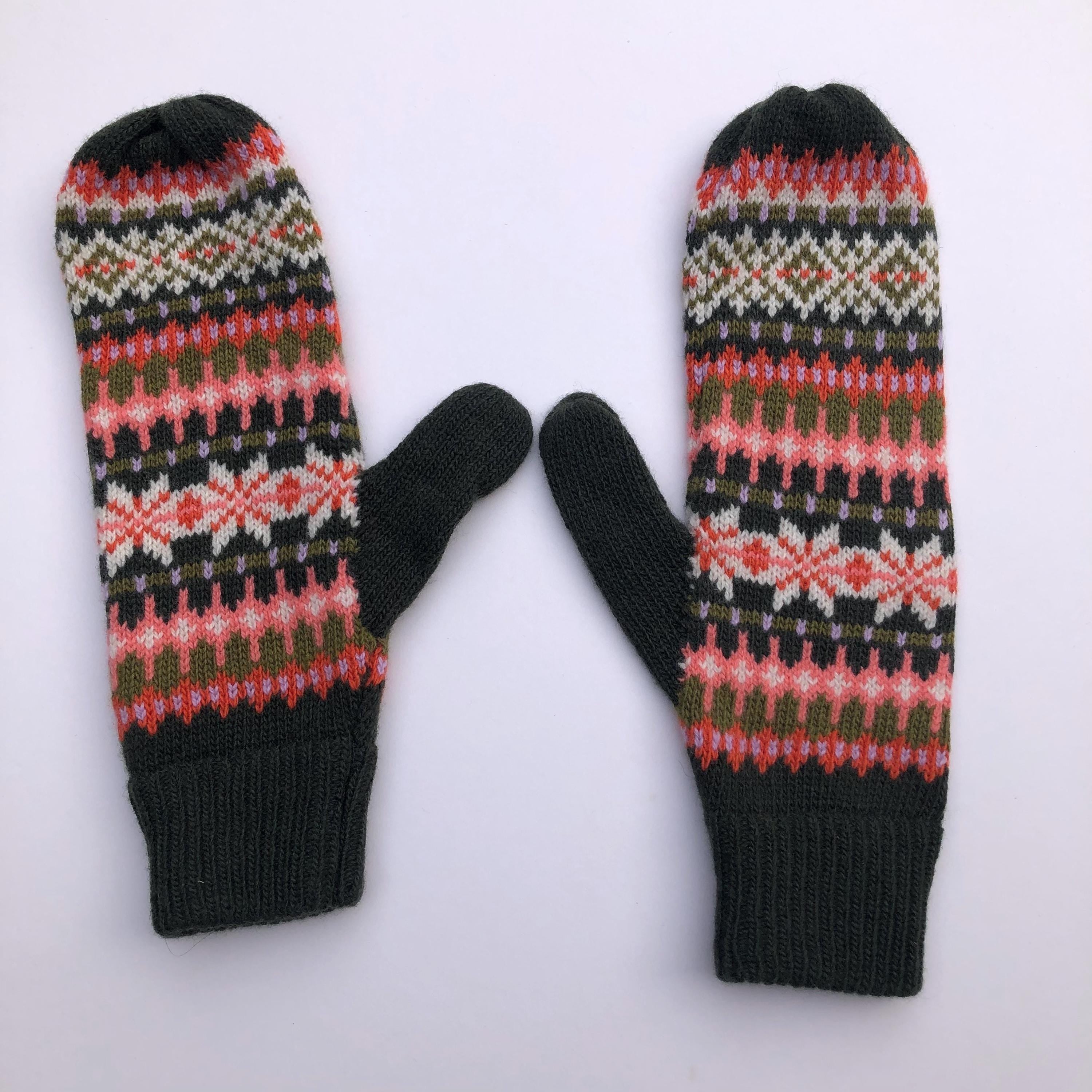 Fairisle Patterned Mittens for Women - Soft Lambswool Knitted gloves (Availble on a string or loose)