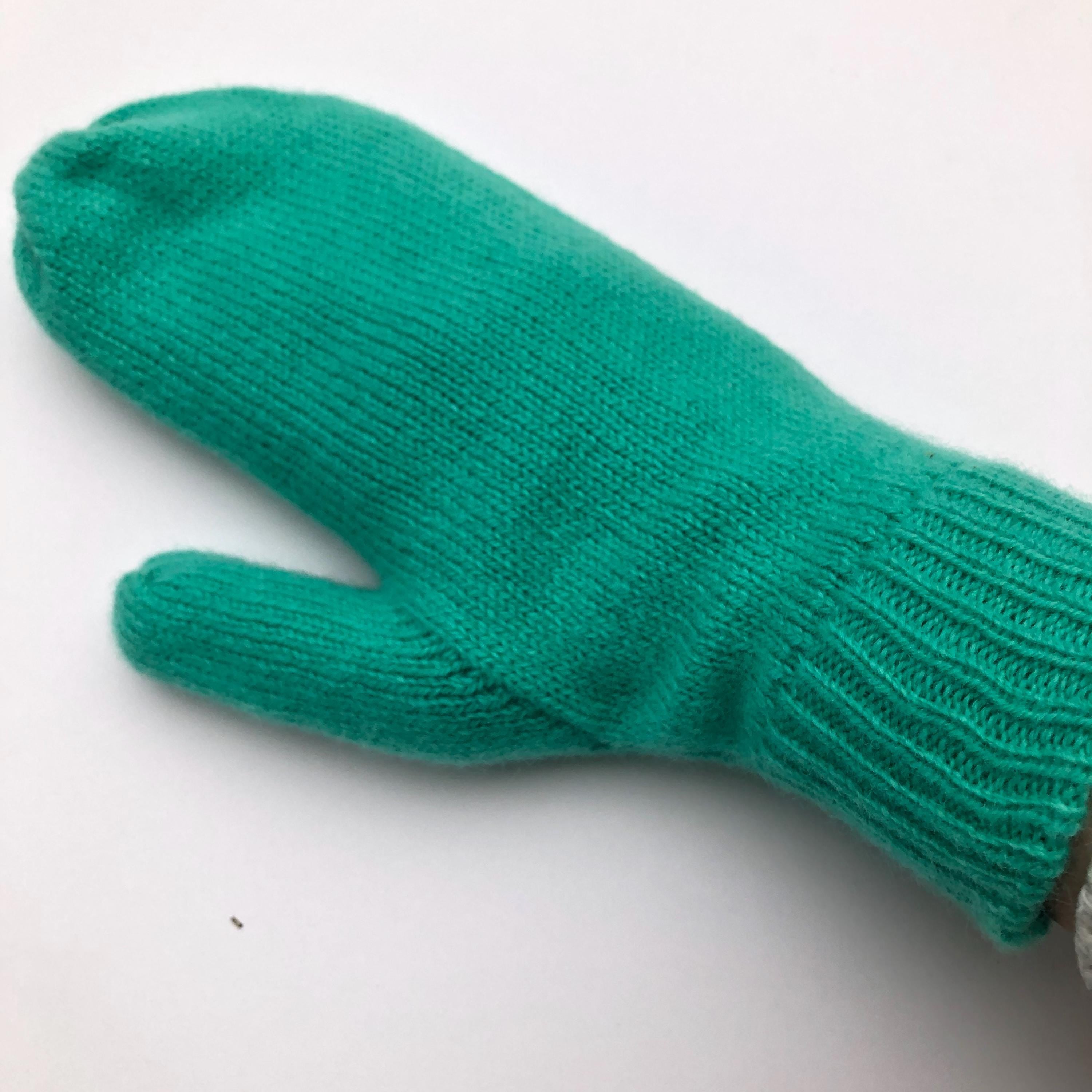 Mint Green Mittens on a String for Women / Lambswool Knitted Gloves