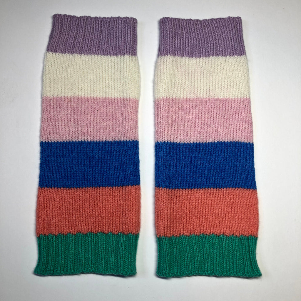 Handmade Lambswool Fingerless Gloves: Knitted Stripy Wrist Warmers