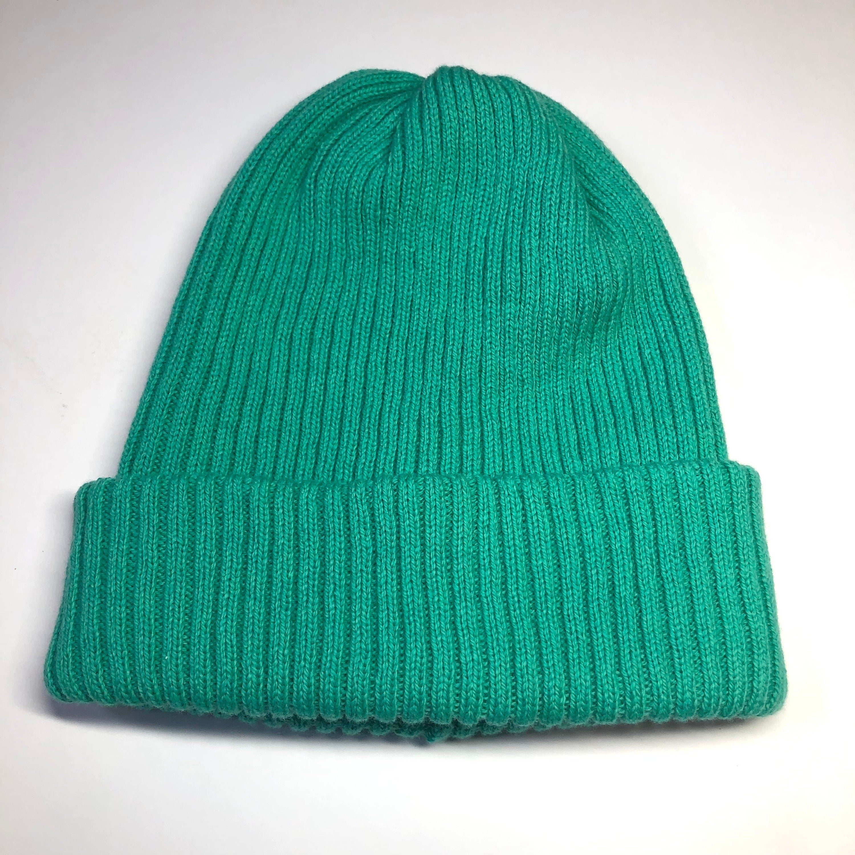 Mint Green Lambswool Beanie: Ribbed Knit, Double Layer Warmth