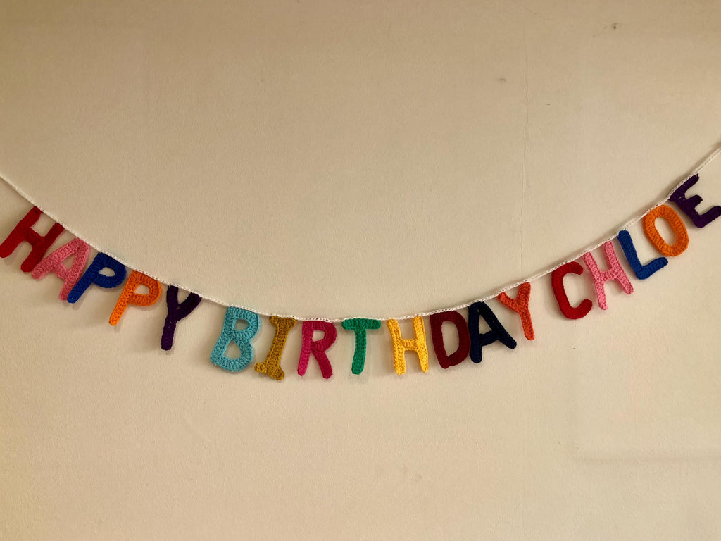 Personalised Happy Birthday Banner handmade in Crochet