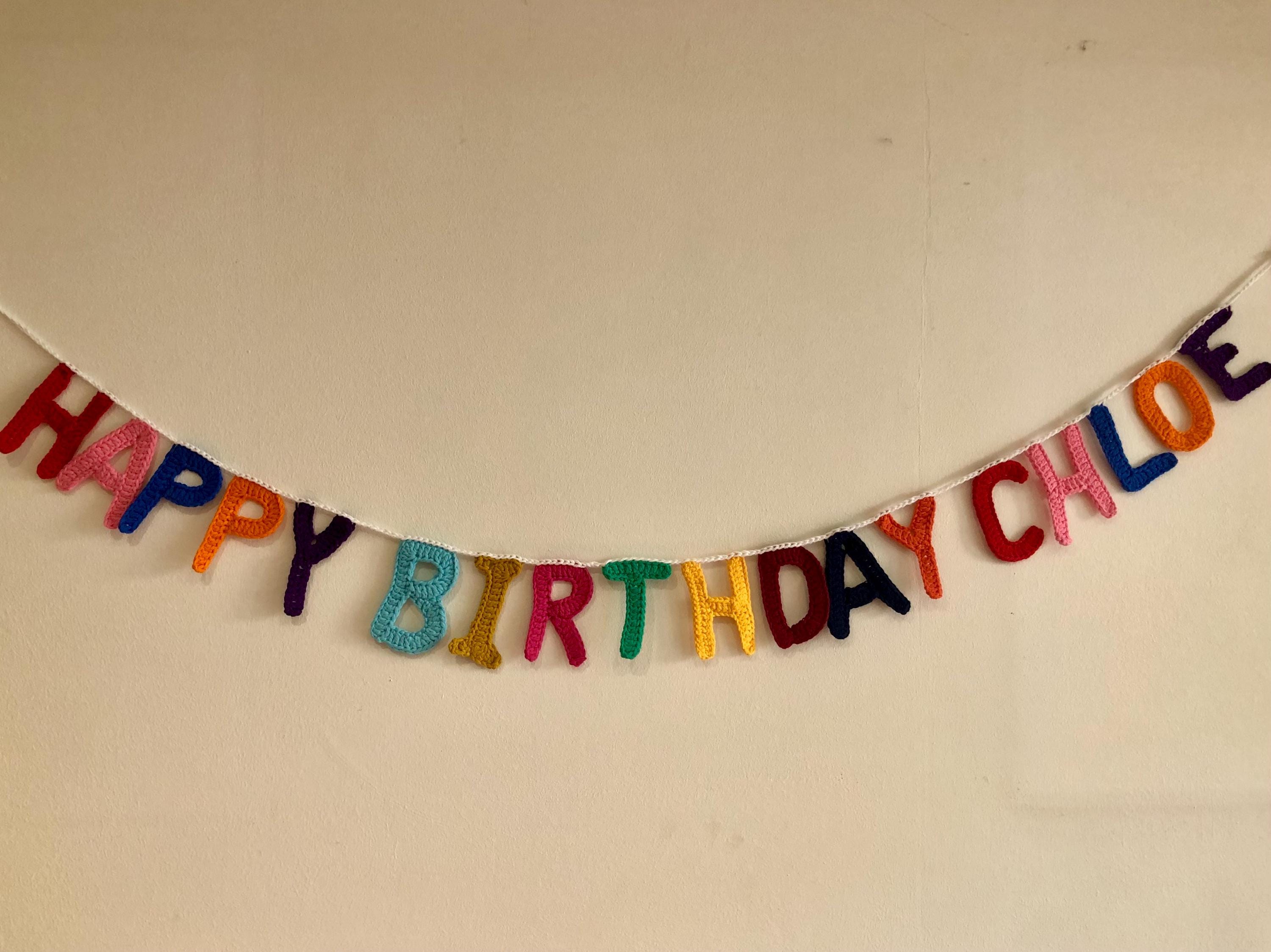 Personalised Happy Birthday Banner handmade in Crochet