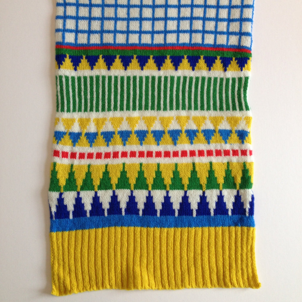Handmade Fairisle Lambswool Scarf: Colorful Geometric Knit