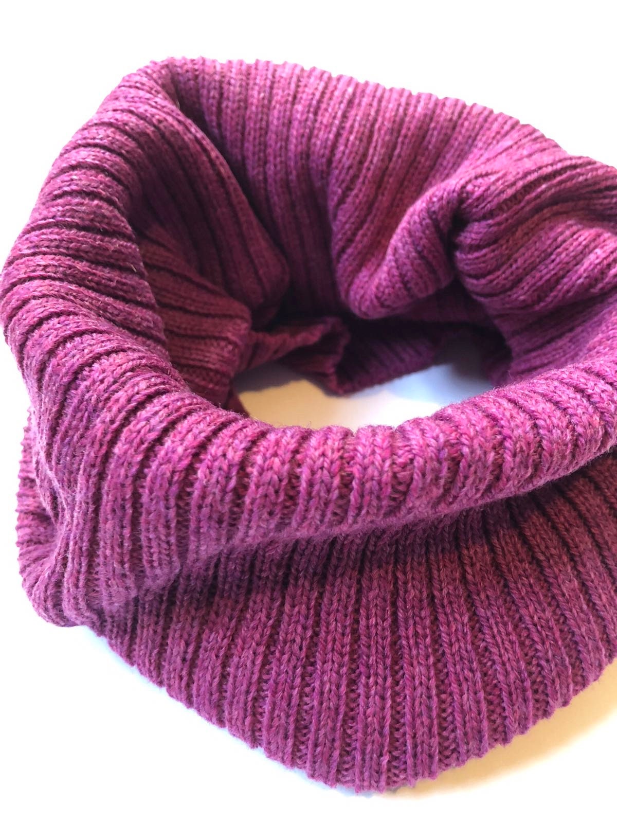 Loganberry Pink Snood / Ribbed Lambswool Knitted Neck Warmer / Unisex Design