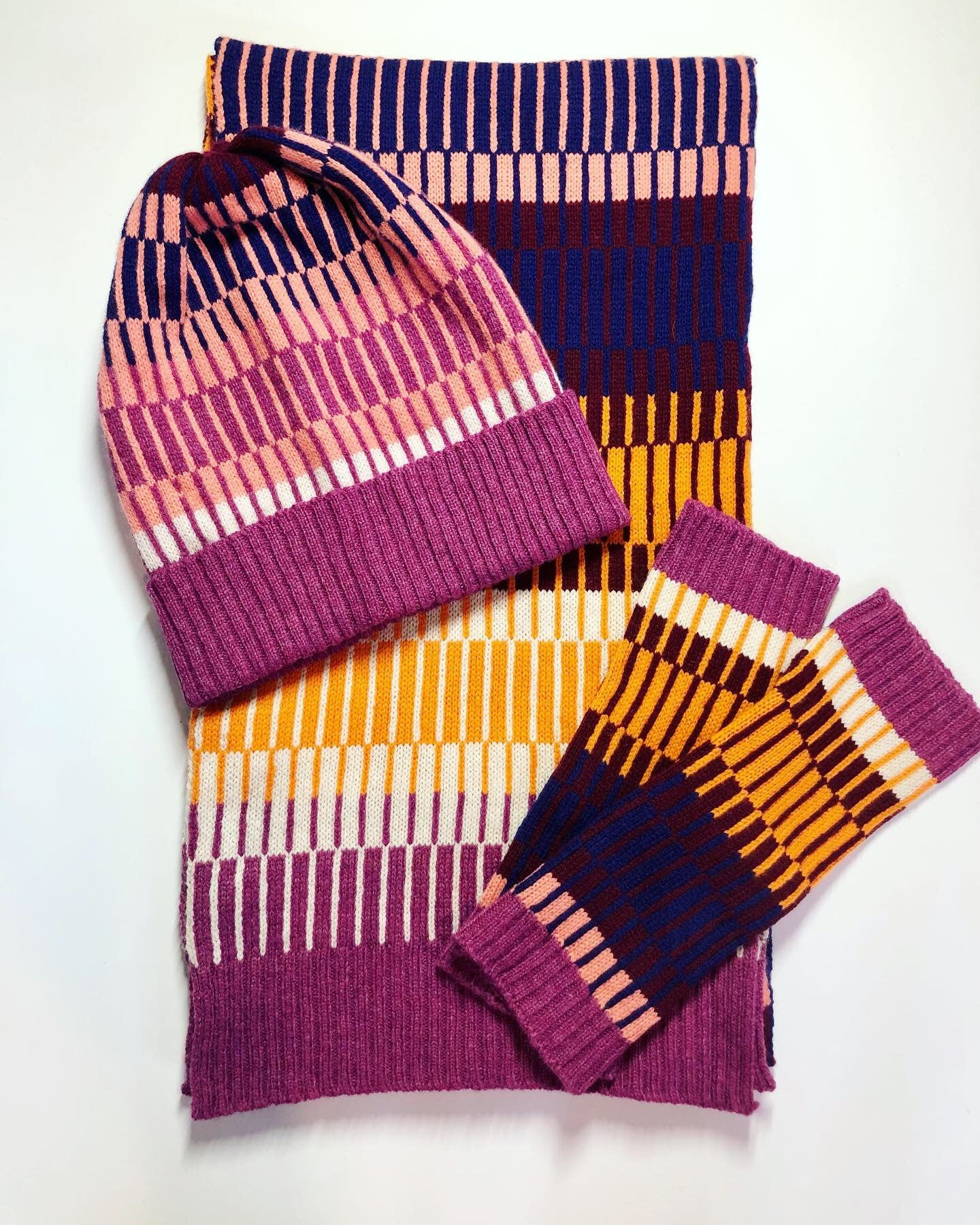 Pink Stripy Lambswool Scarf, adult size