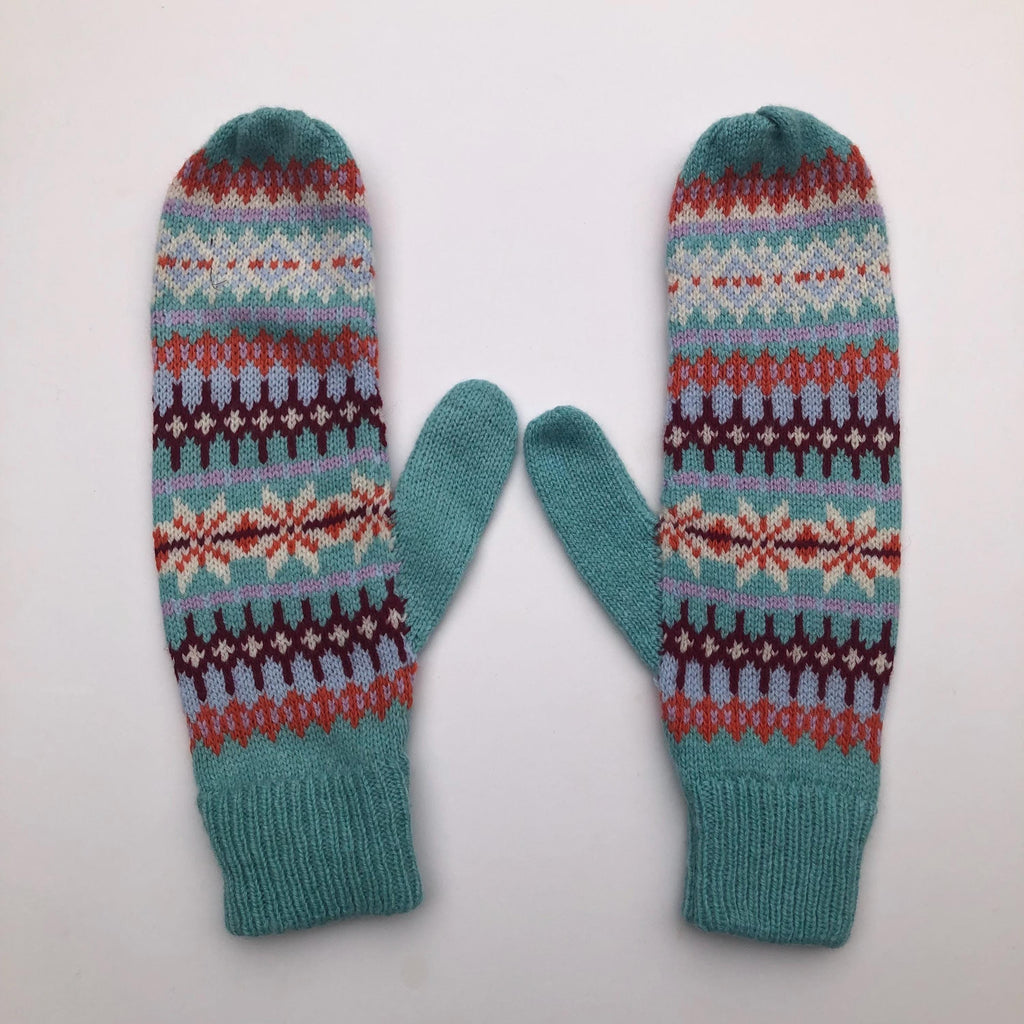 Fairisle Mittens for Women - Soft Lambswool Knitted gloves (Available on a string or loose)