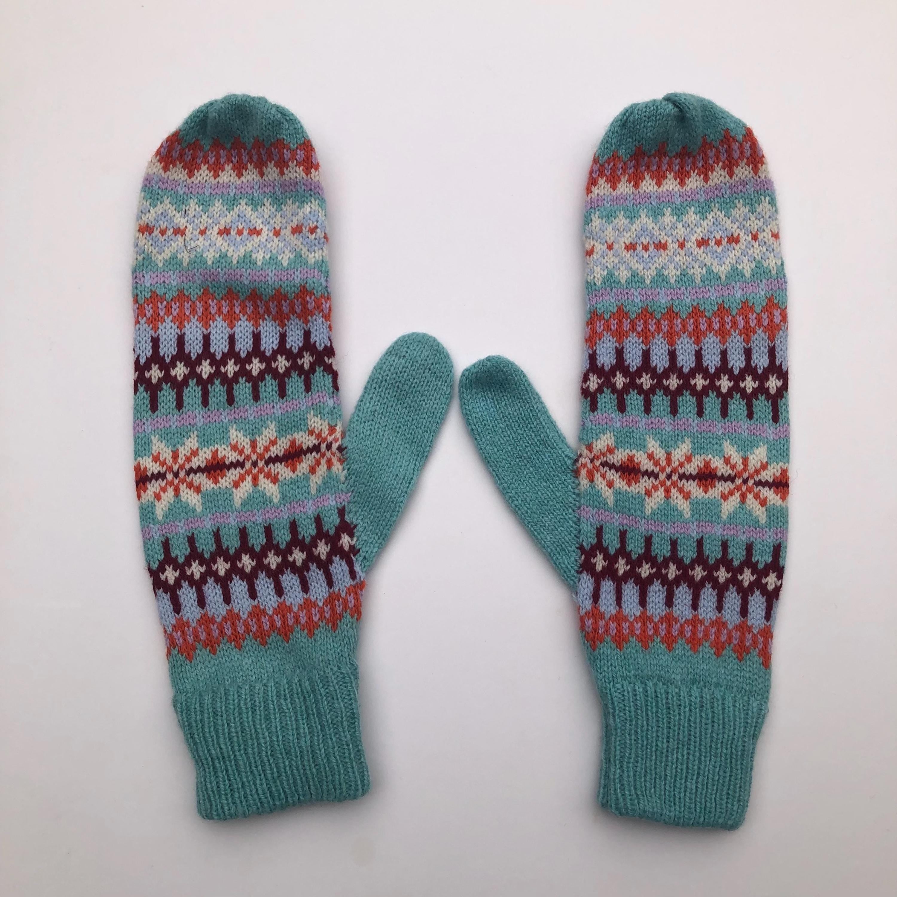 Fairisle Mittens for Women - Soft Lambswool Knitted gloves (Available on a string or loose)