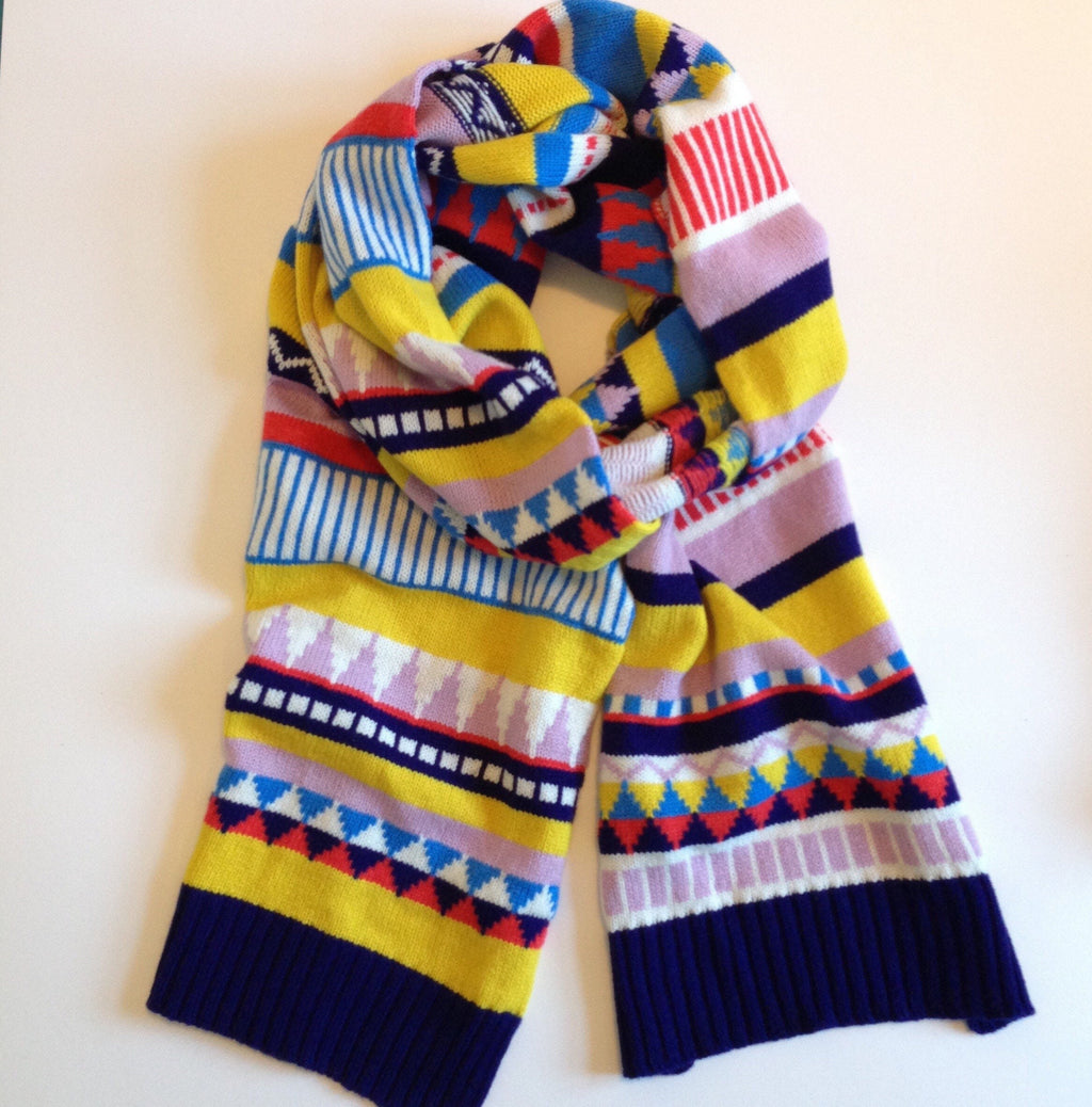 Handmade Lambswool Knitted Scarf: Geometric Fairisle Design