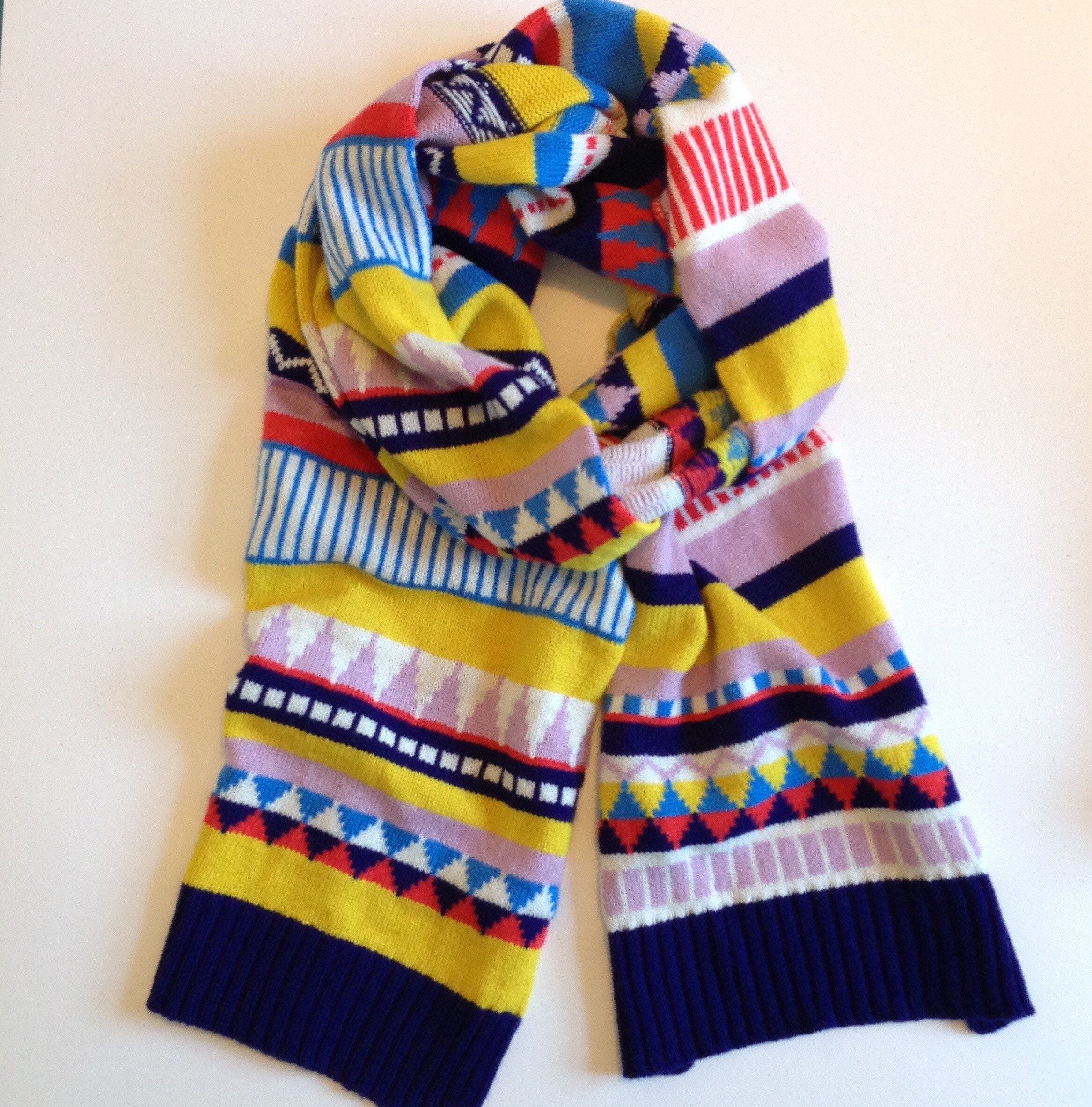 Handmade Lambswool Knitted Scarf: Geometric Fairisle Design