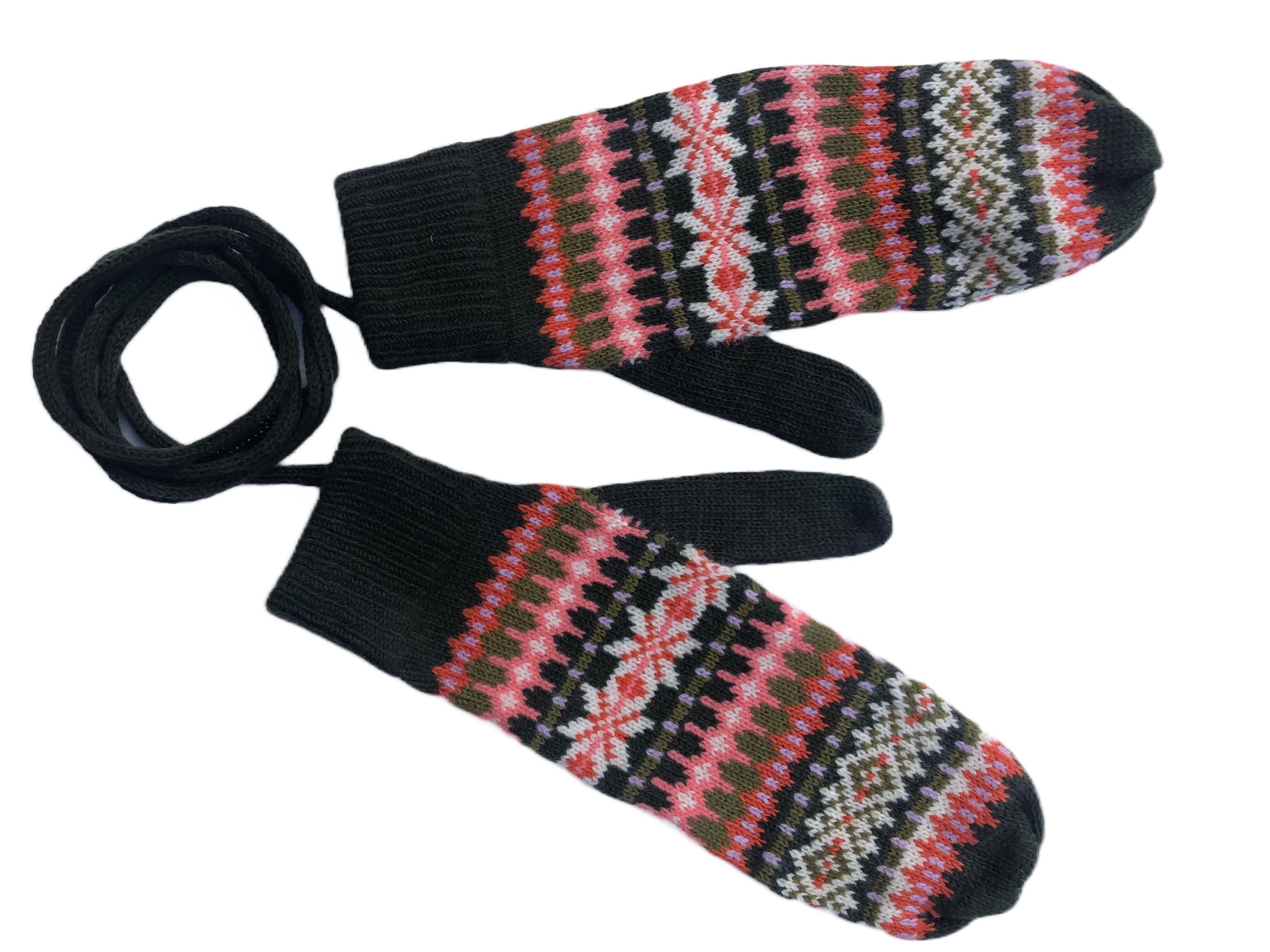 Fairisle Patterned Mittens for Women - Soft Lambswool Knitted gloves (Availble on a string or loose)