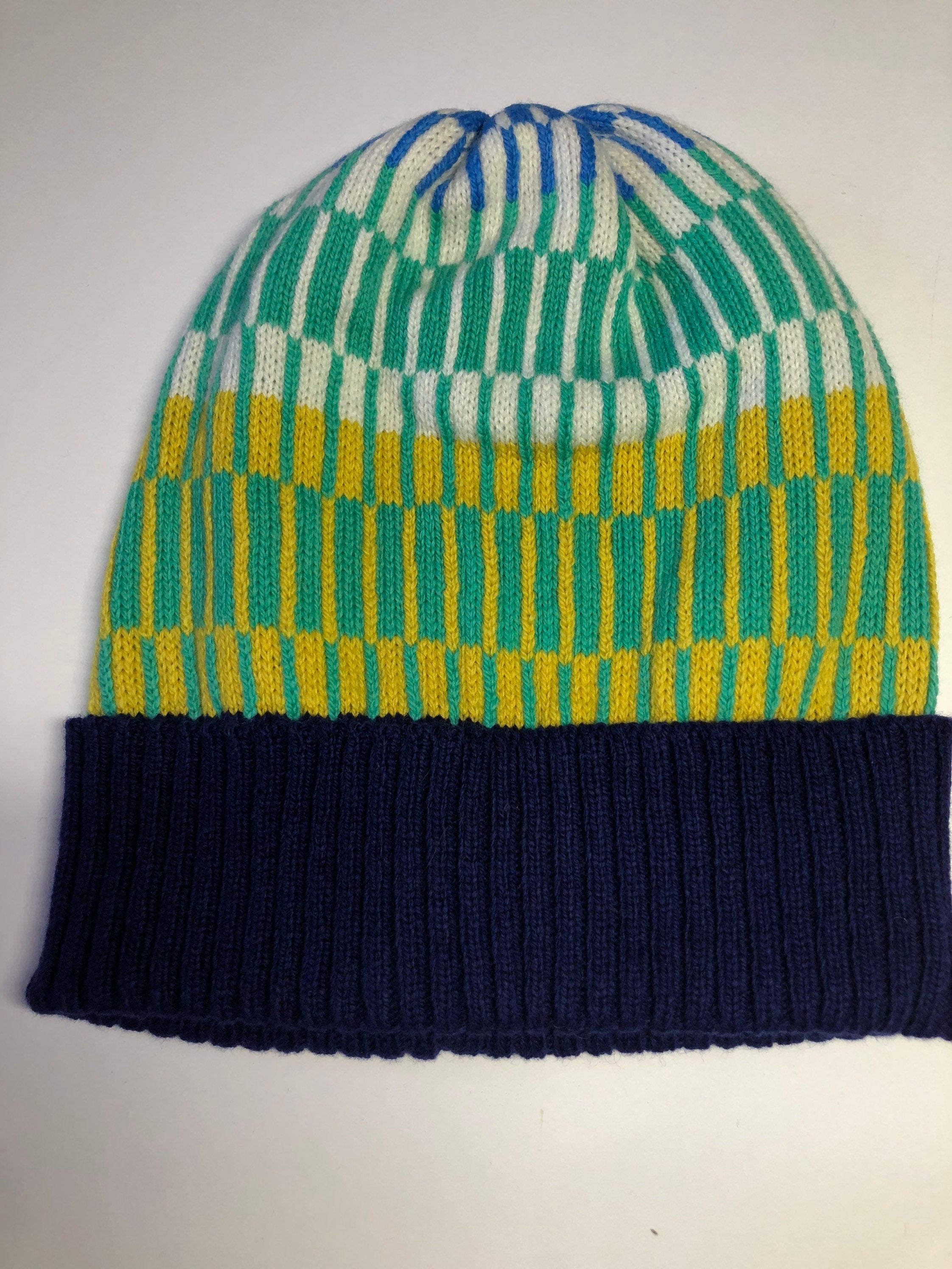 Knitted Beanie Hat / Fairisle Lambswool Bobble Hat - Adult Size