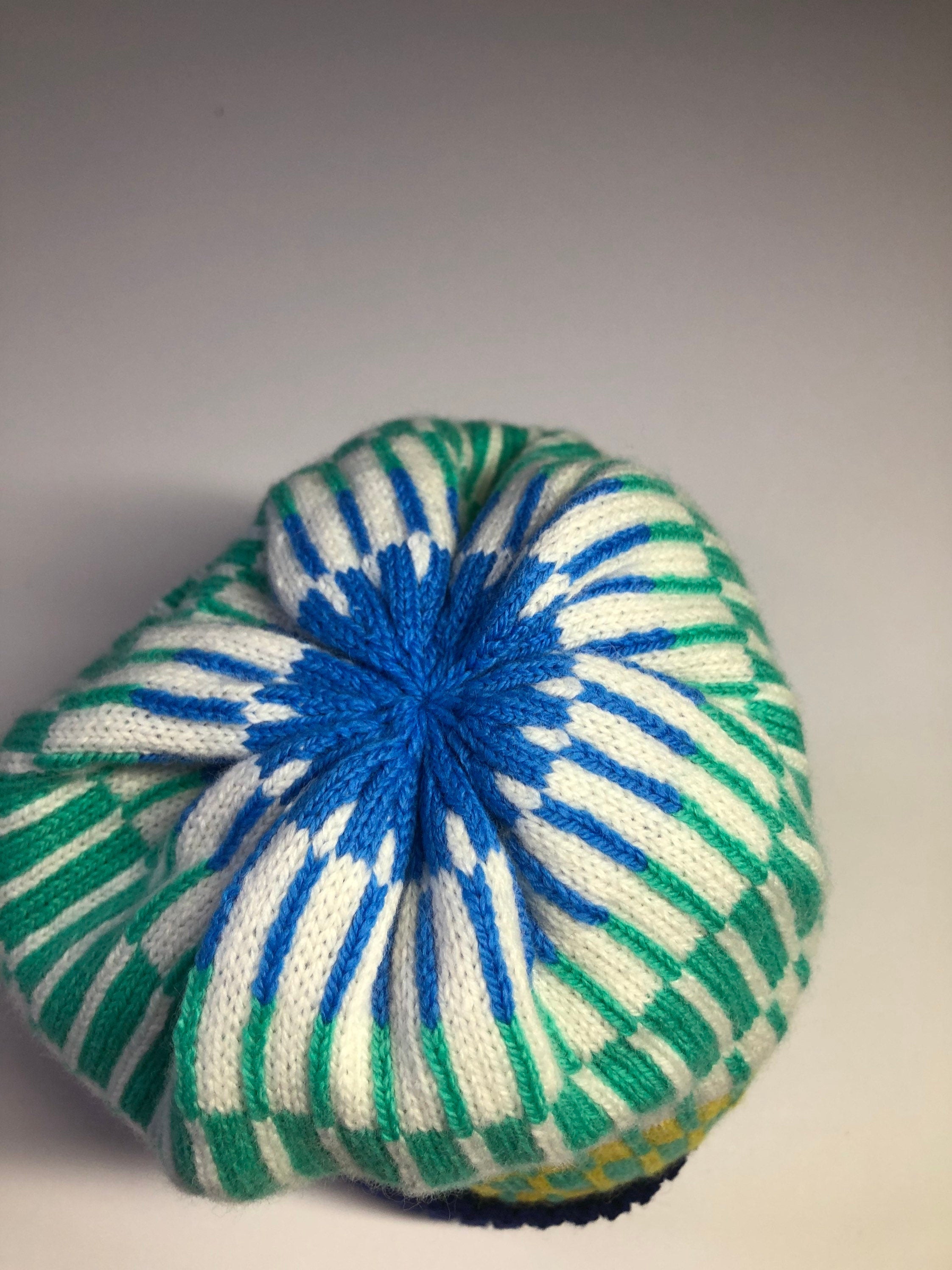 Knitted Beanie Hat / Fairisle Lambswool Bobble Hat - Adult Size