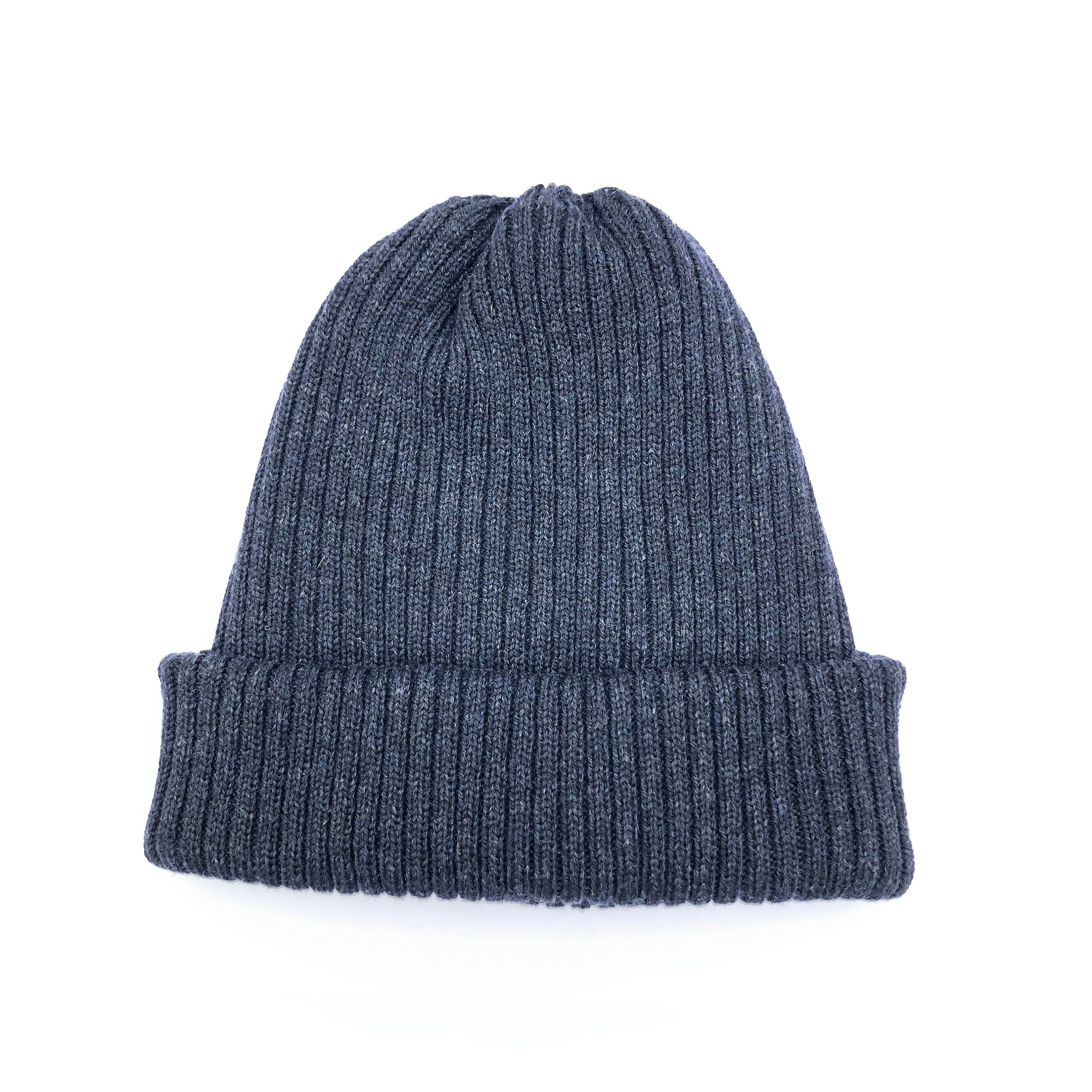 Navy Marl Chunky Knitted Hat / Ribbed Beanie for Men or Women