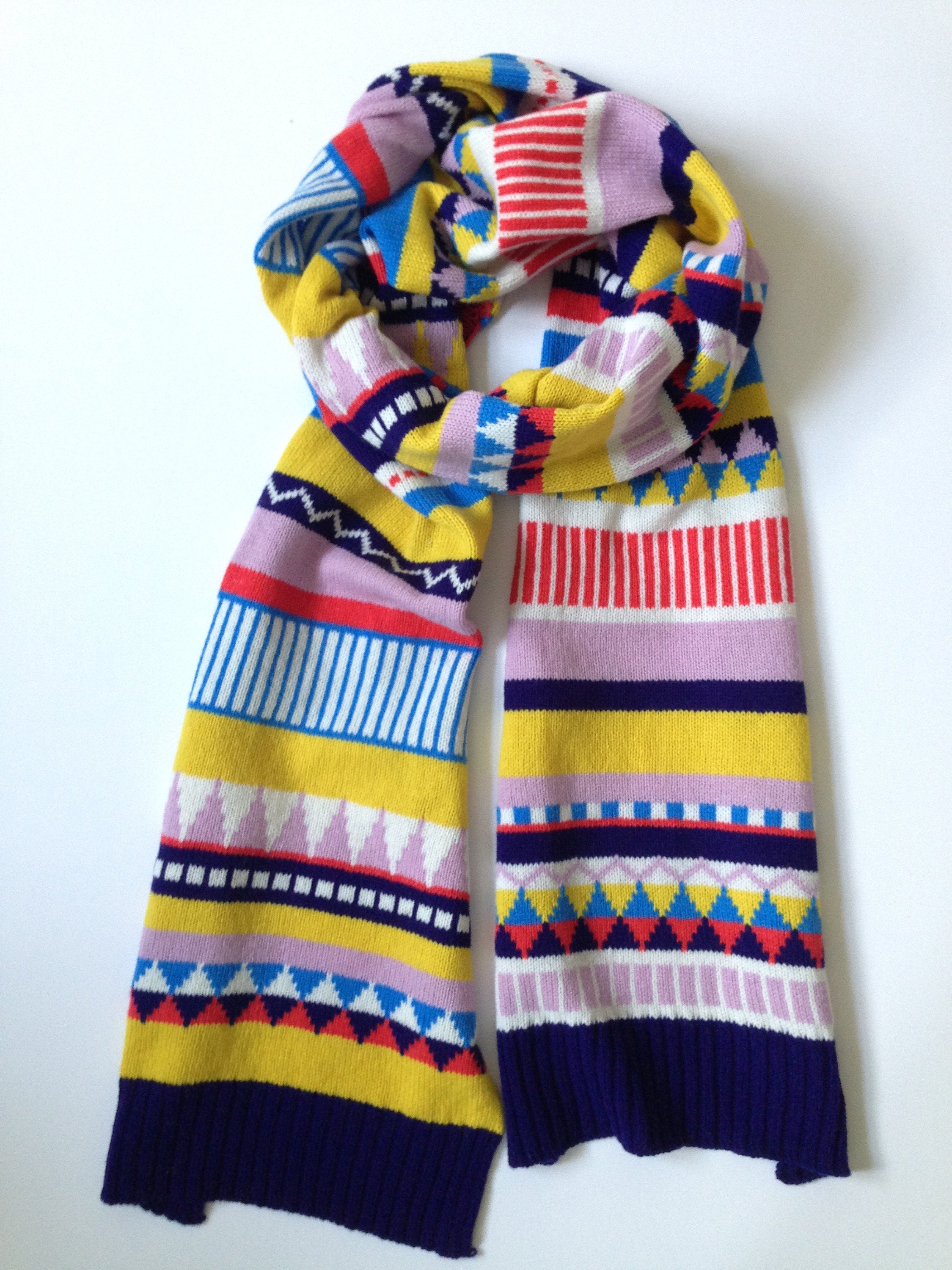 Handmade Lambswool Knitted Scarf: Geometric Fairisle Design