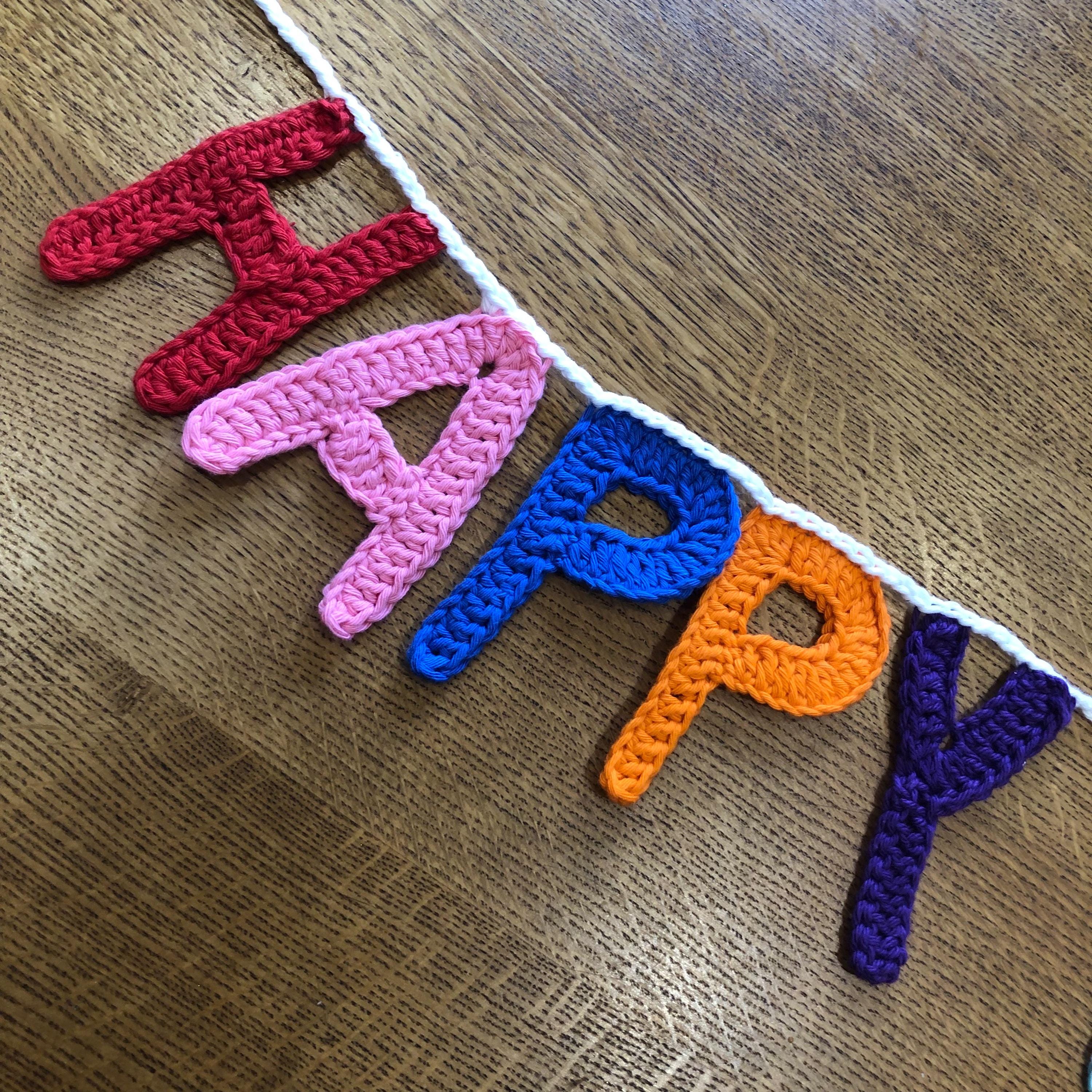 Personalised Happy Birthday Banner handmade in Crochet