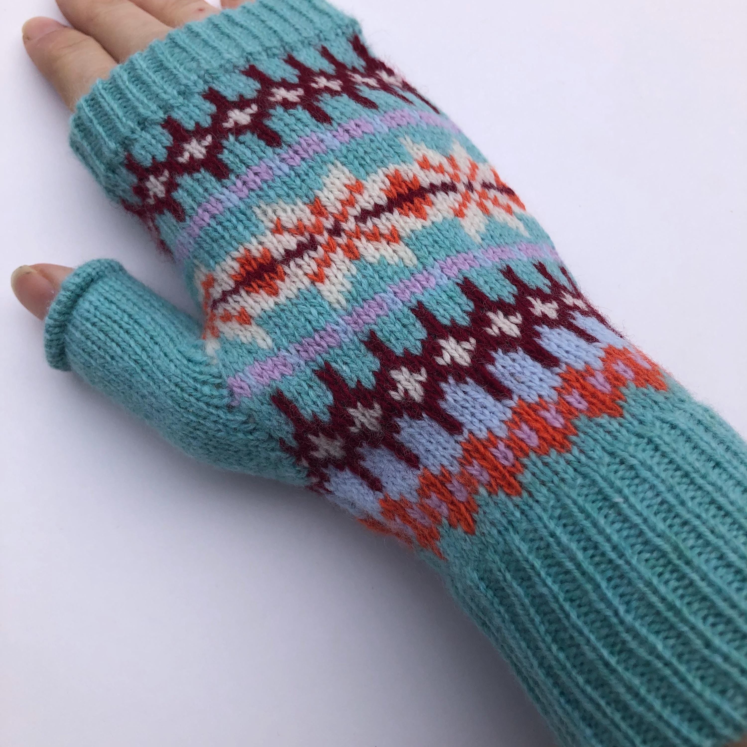 Nordic Fingerless Gloves for Women - Knitted in Soft Lambswool.