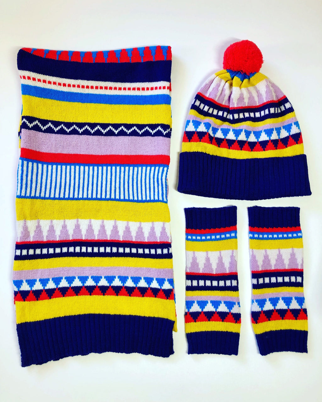 Handmade Lambswool Knitted Scarf: Geometric Fairisle Design