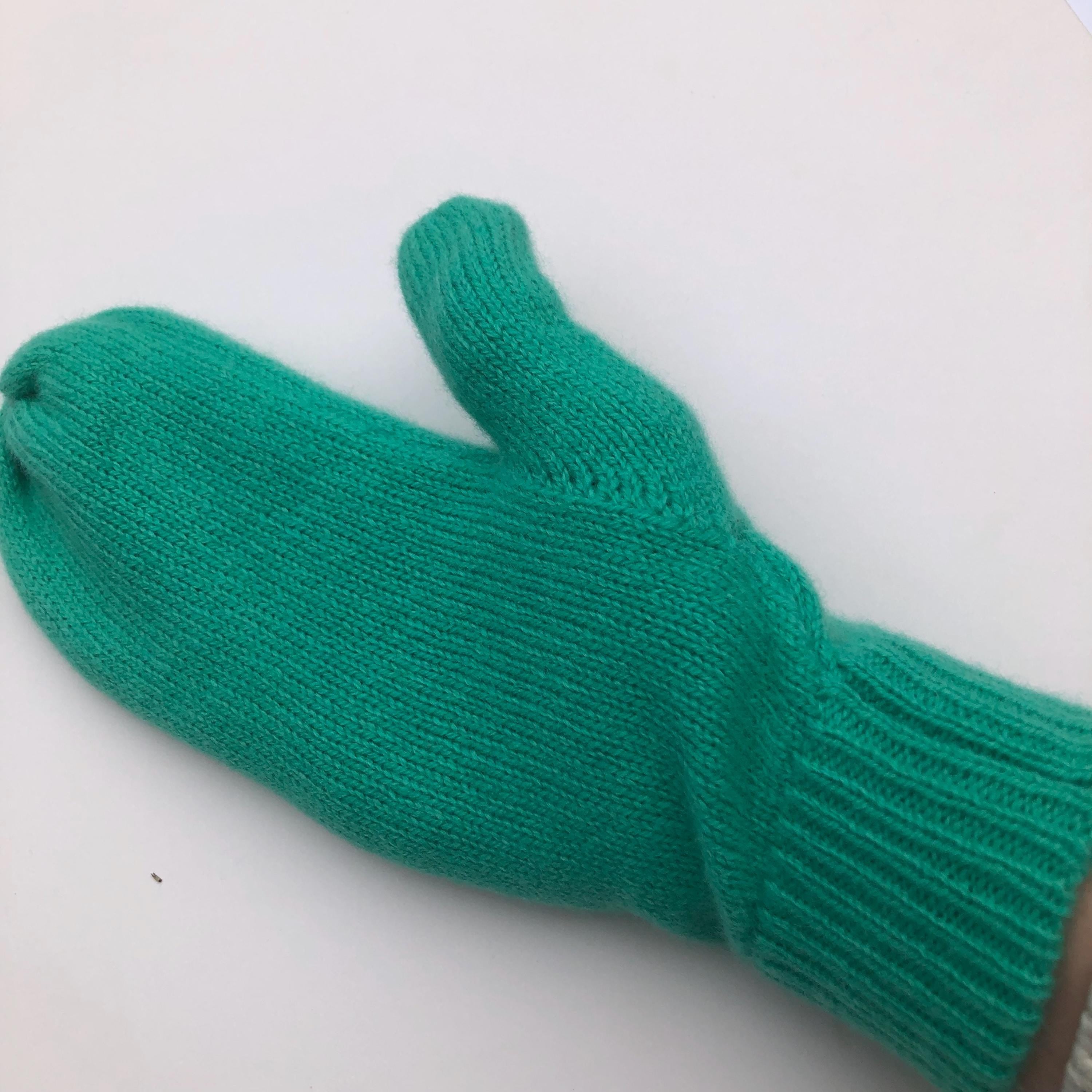 Mint Green Mittens on a String for Women / Lambswool Knitted Gloves