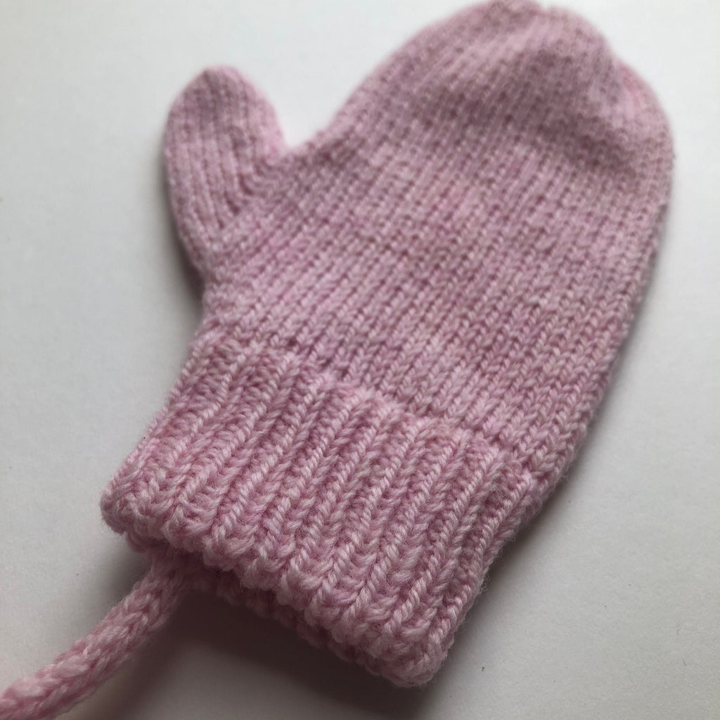 Pink Lambswool Knitted Mittens on a String