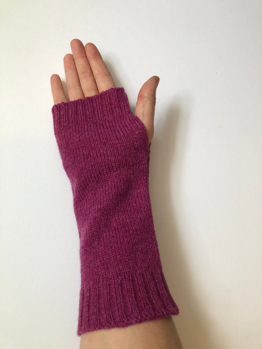 Loganberry Lambswool Fingerless Gloves: Hand Knitted Wrist Warmers