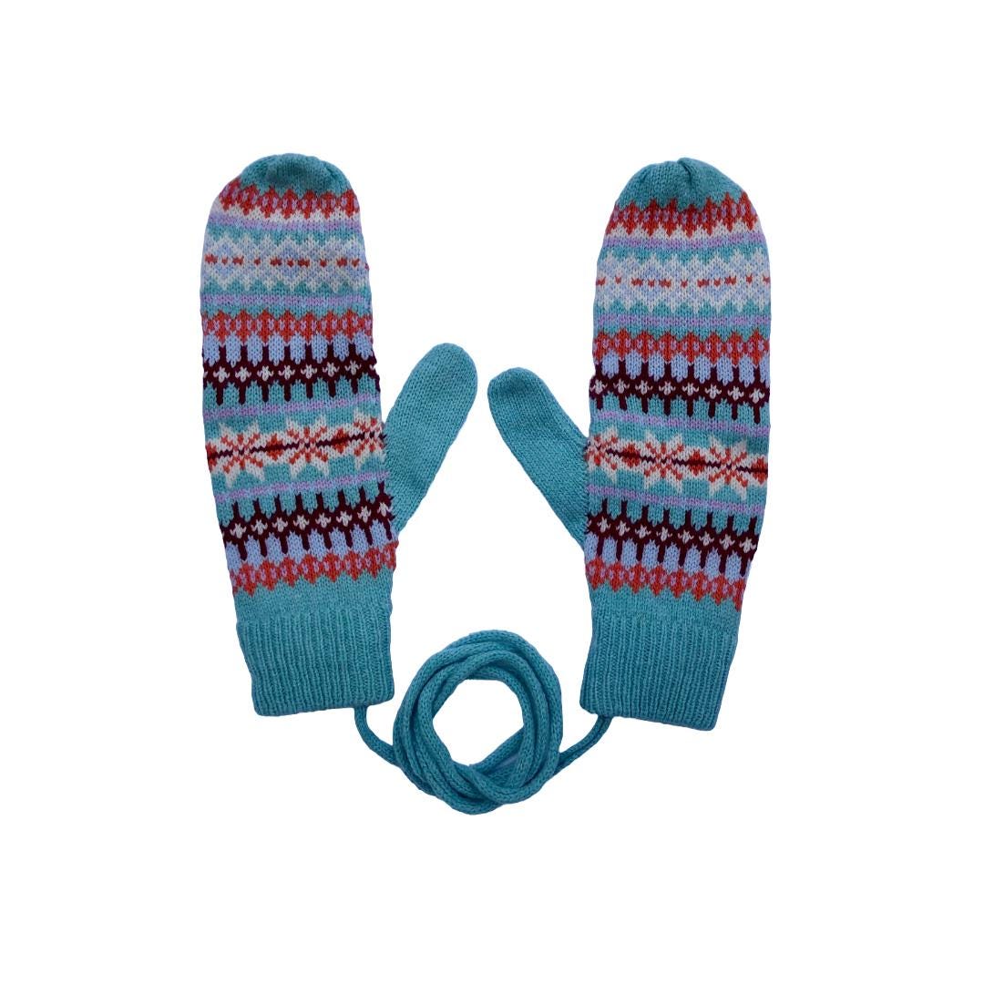 Fairisle Mittens for Women - Soft Lambswool Knitted gloves (Available on a string or loose)
