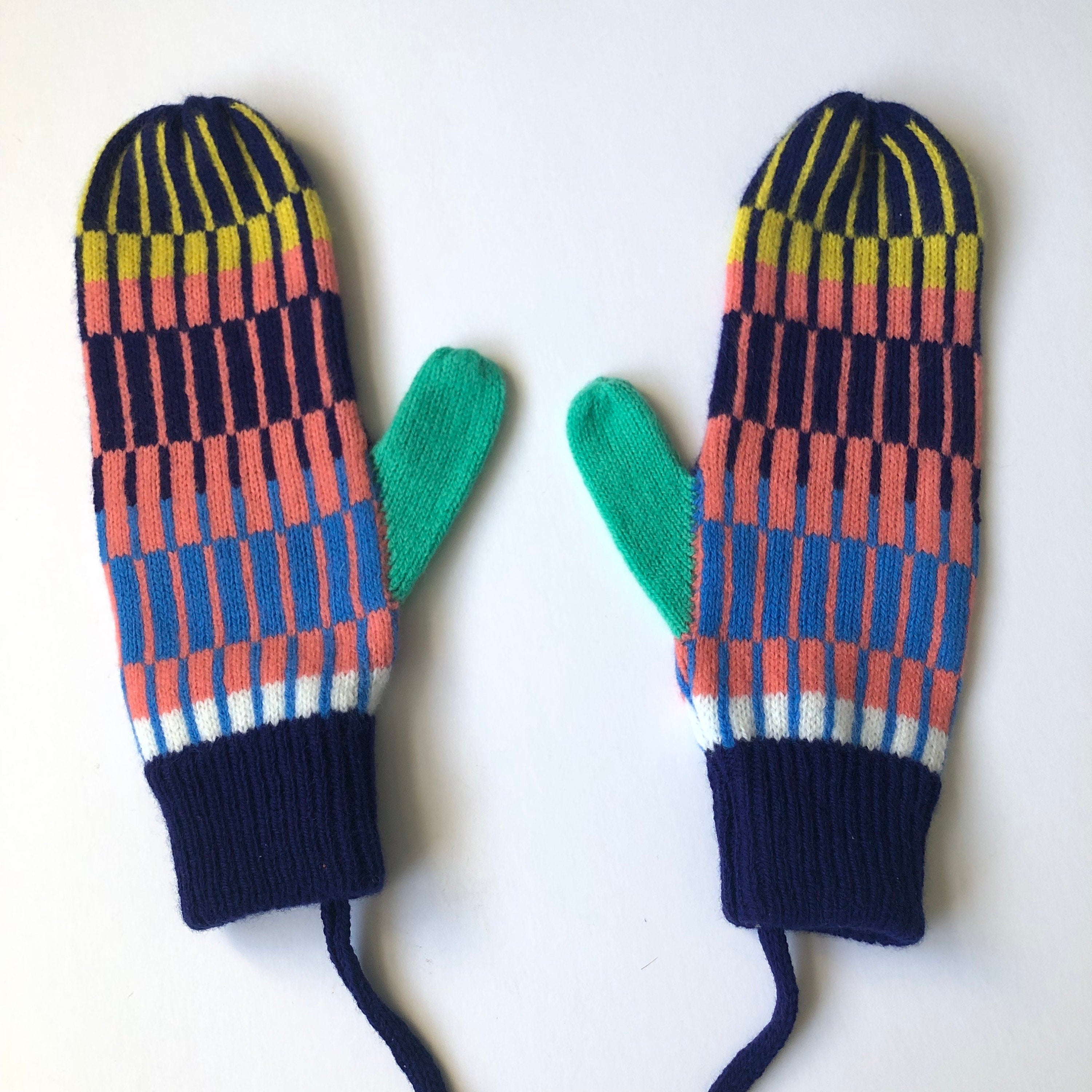 Mittens on a string for Women - Colourful Fairisle Nordic Lambswool Gloves with String or Loose.