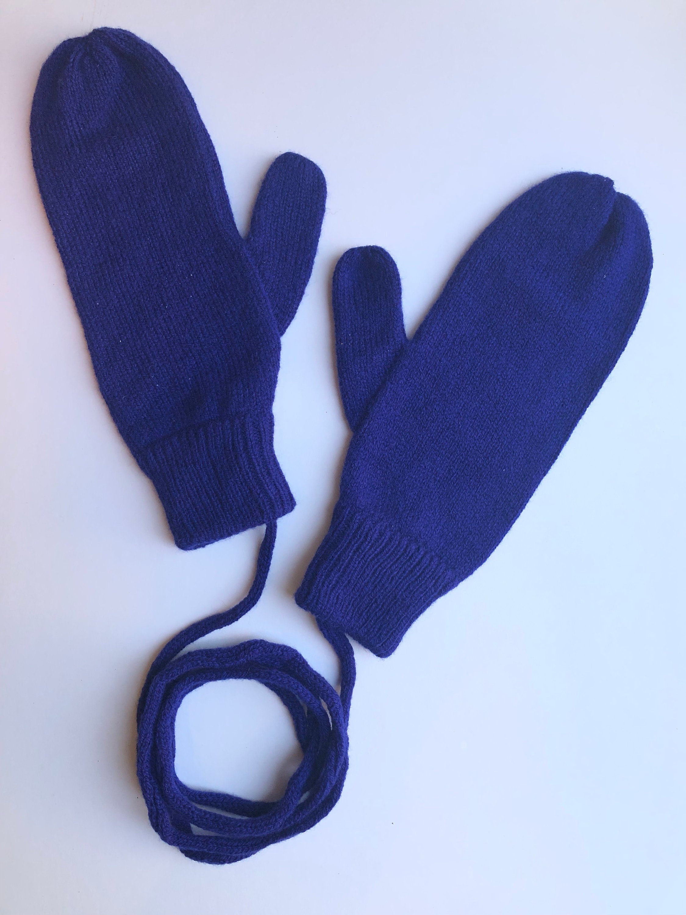 Navy Blue Mittens on a String for Women