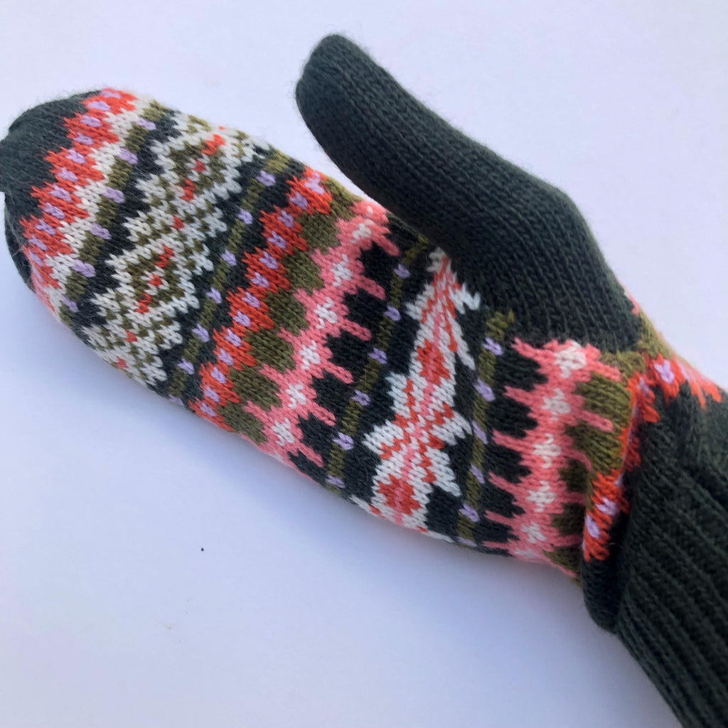 Fairisle Patterned Mittens for Women - Soft Lambswool Knitted gloves (Availble on a string or loose)